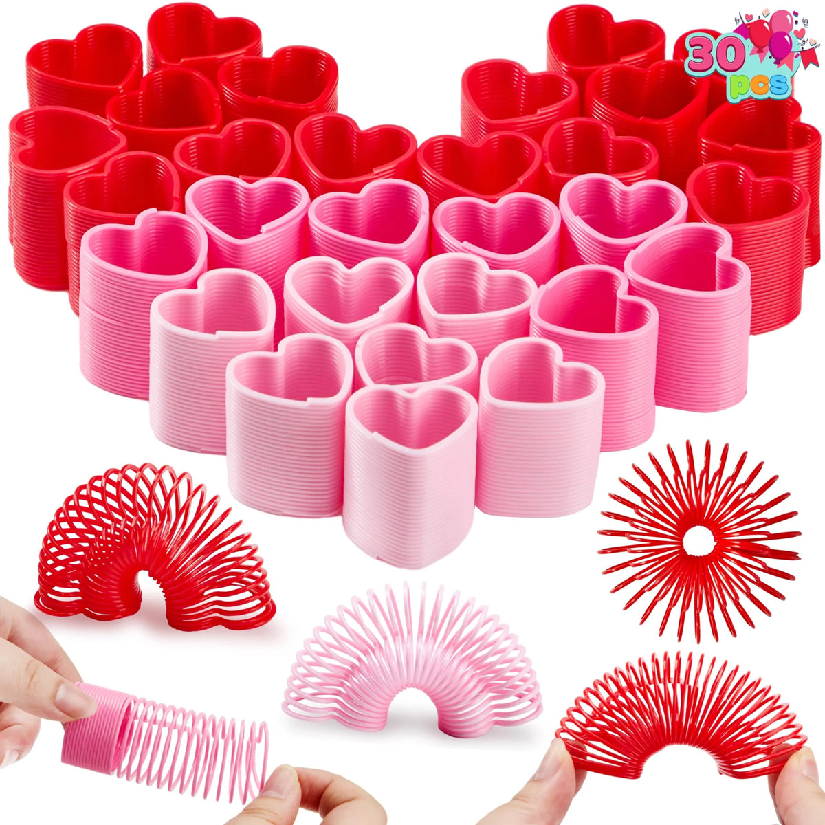 30 Packs Valentine's Day Multi-Color Heart Coil Springs Toys for Kids Classroom Exchange