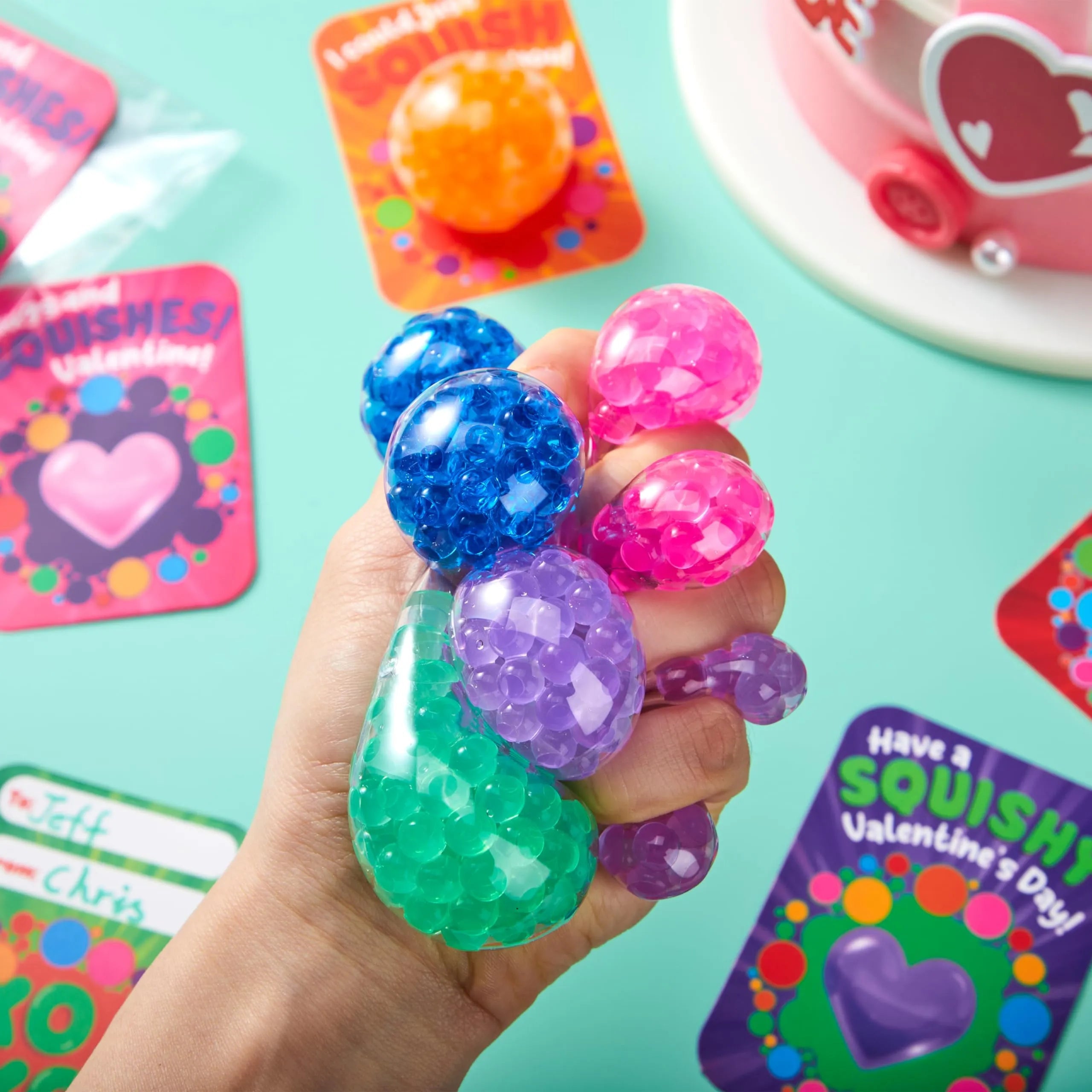 30 Packs Valentine's Day Water Droplets Stretchy Balls with Cards