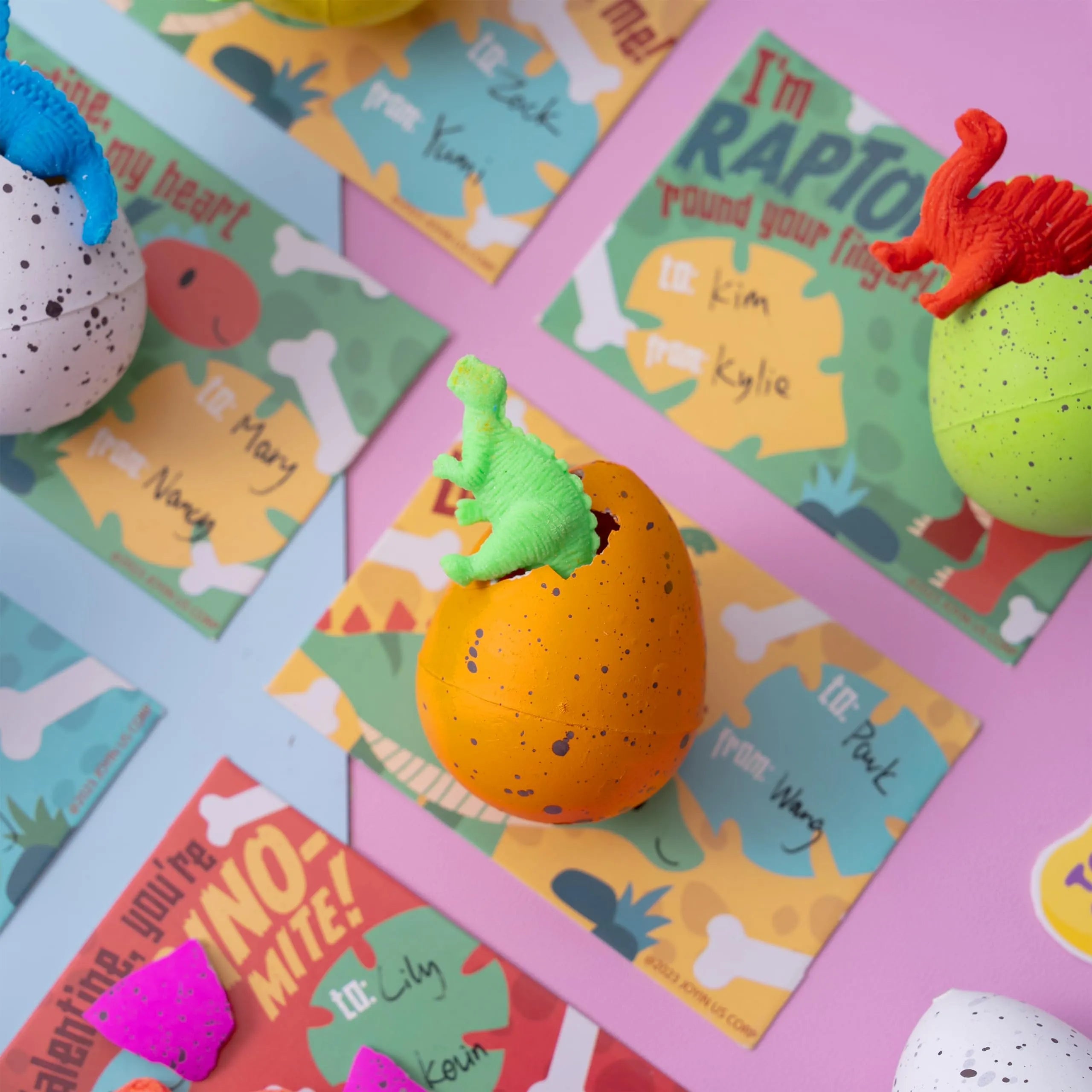 30 Packs Valentine's Day Cards with Hatch Growing Dinosaur Eggs Toys and Hangers for Classroom Exchange Gifts