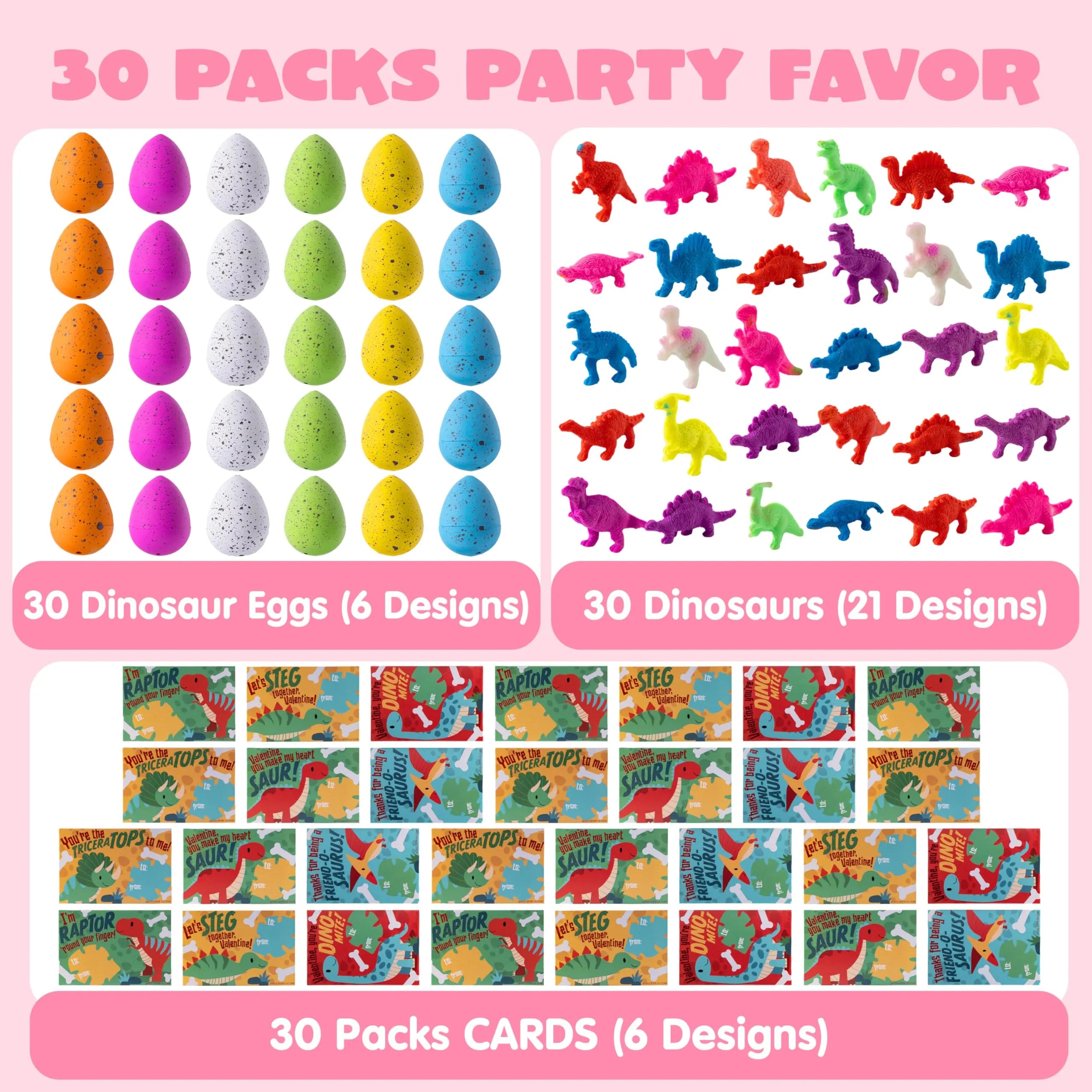 30 Packs Valentine's Day Cards with Hatch Growing Dinosaur Eggs Toys and Hangers for Classroom Exchange Gifts