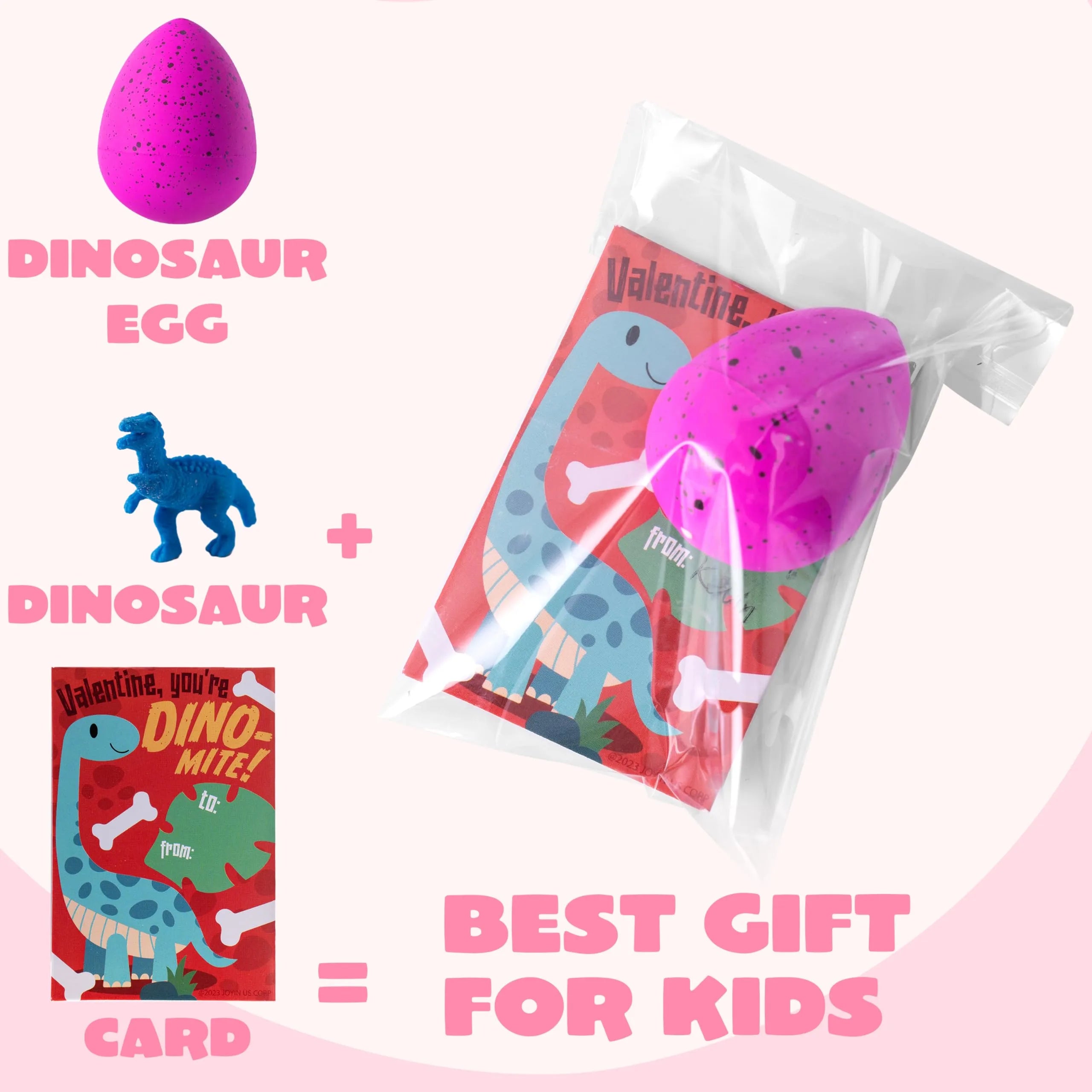 30 Packs Valentine's Day Cards with Hatch Growing Dinosaur Eggs Toys and Hangers for Classroom Exchange Gifts