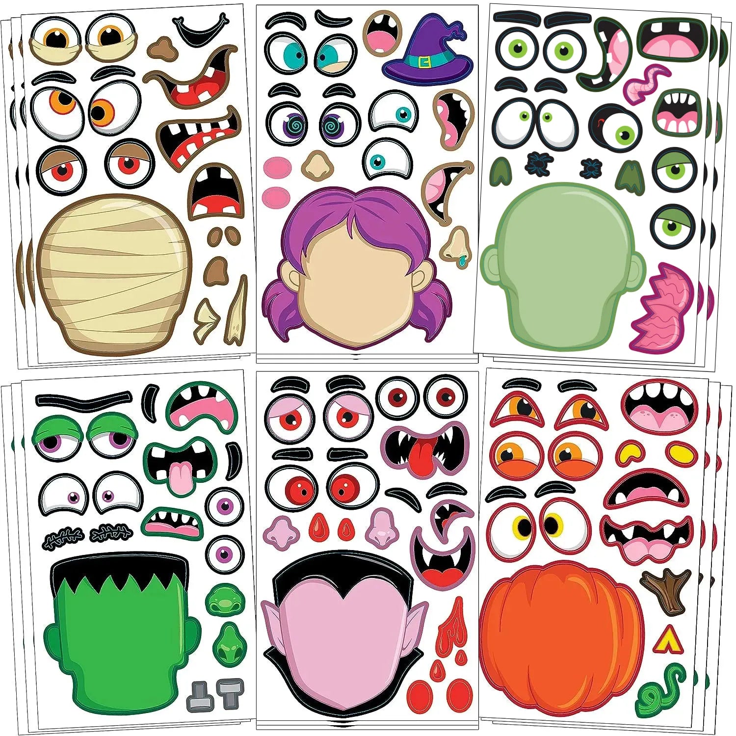 JOIN 30-Pack Halloween Make-a-Face Sticker Sheets (6 Styles)