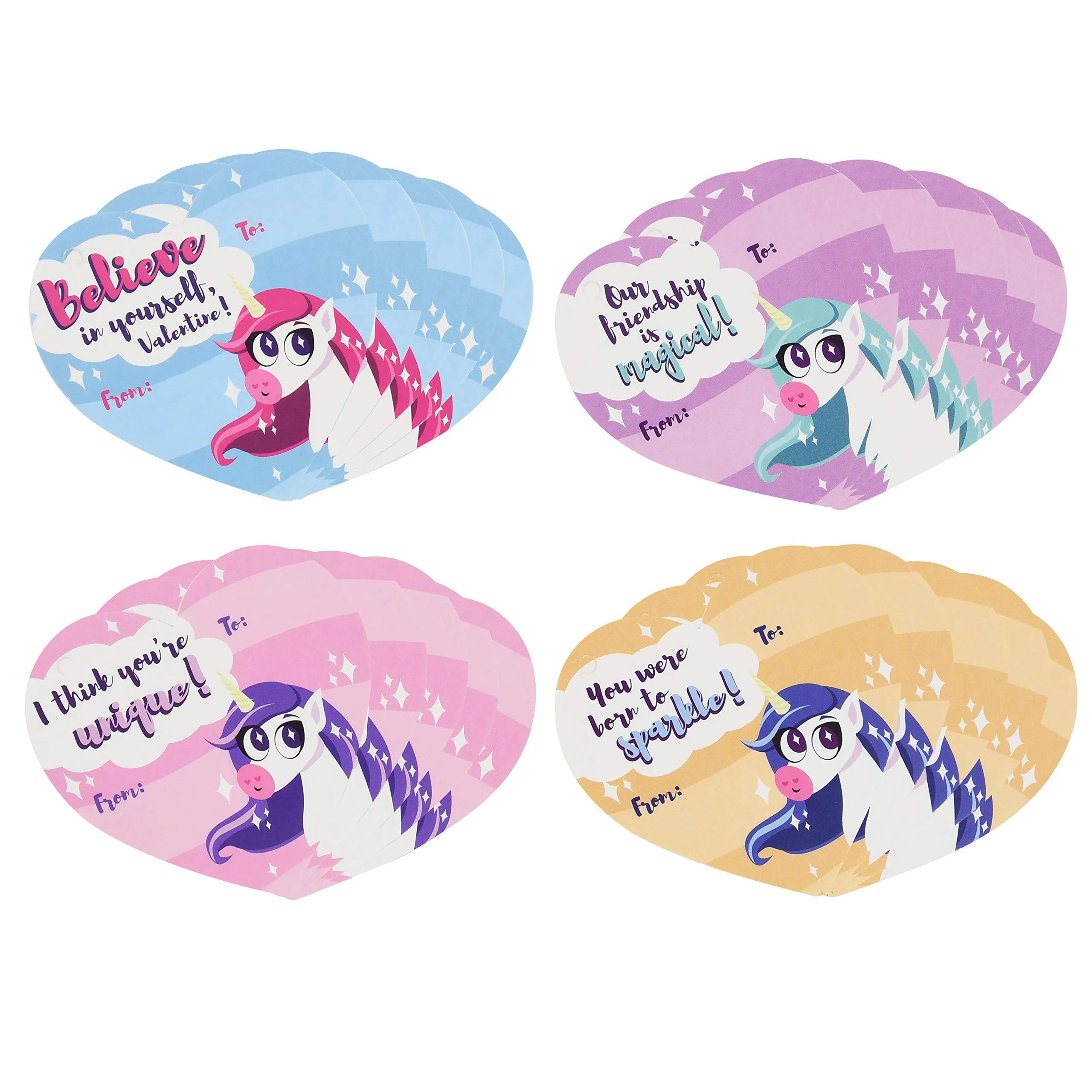 30-Pack Unicorn Stamper Filled Hearts with Valentine's Day Cards for Kids Classroom Exchange Gifts