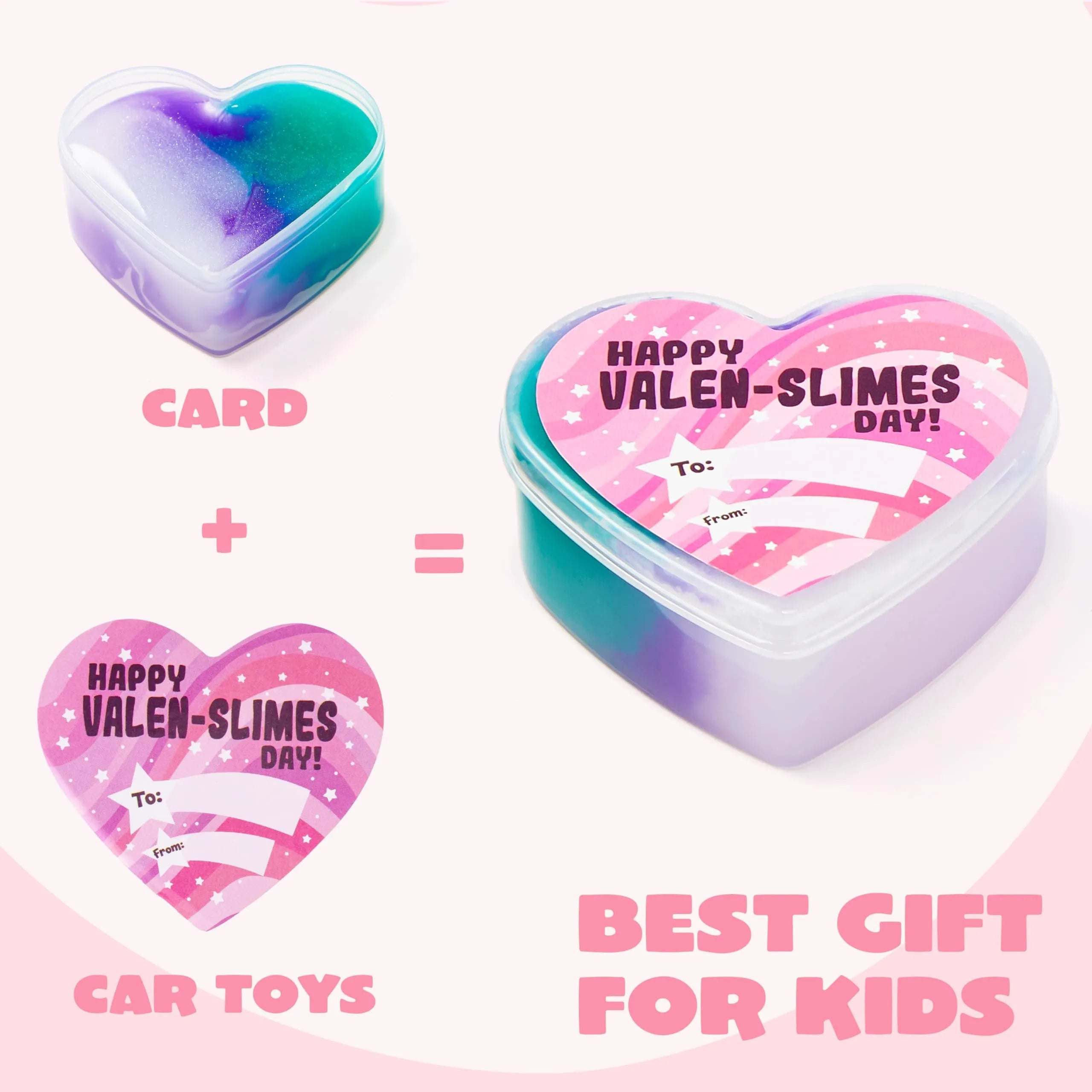 30 Cosmic Realm Slime Hearts with Kids Valentine's Cards for Classroom Exchange