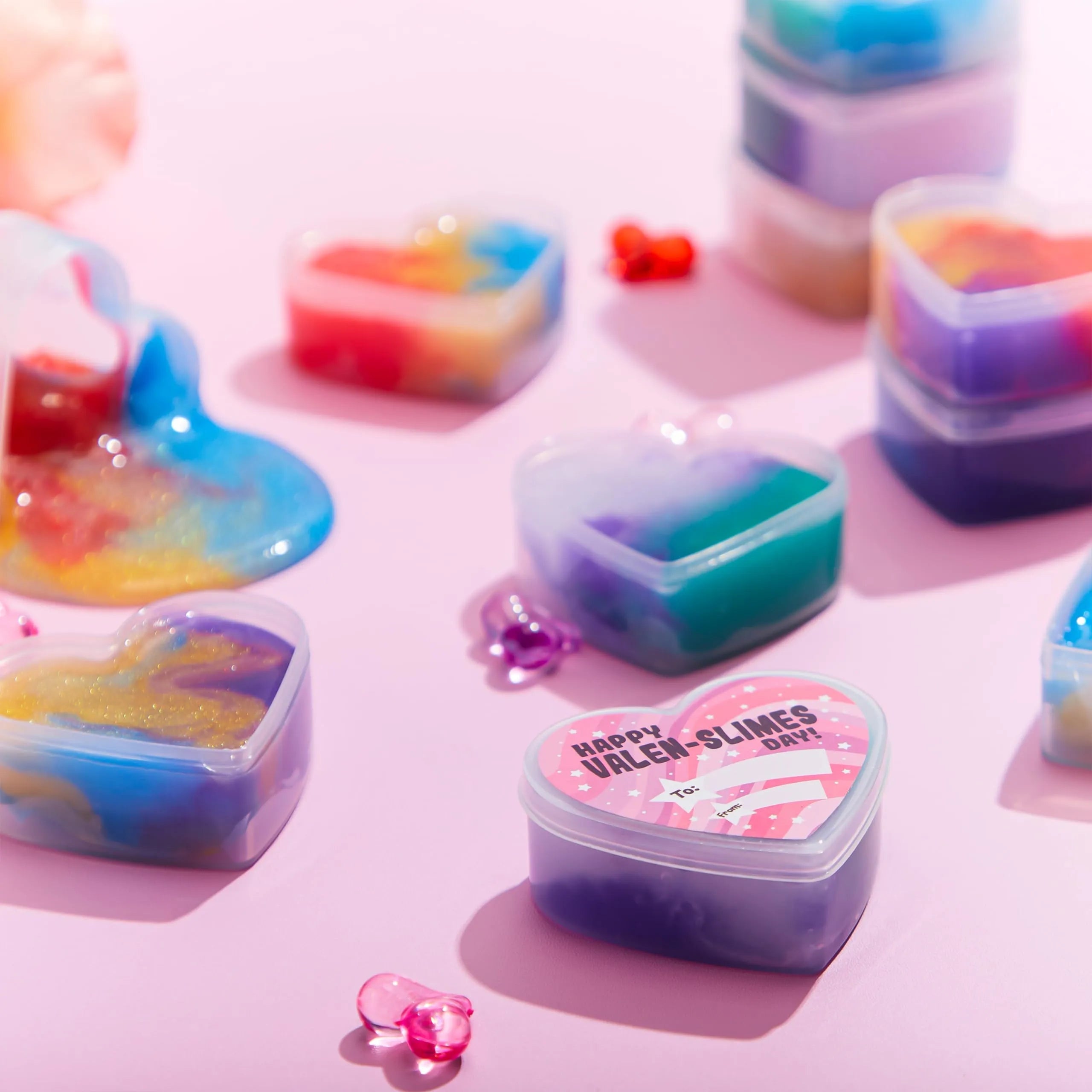 30 Cosmic Realm Slime Hearts with Kids Valentine's Cards for Classroom Exchange
