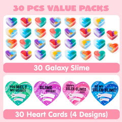 30 Cosmic Realm Slime Hearts with Kids Valentine's Cards for Classroom Exchange
