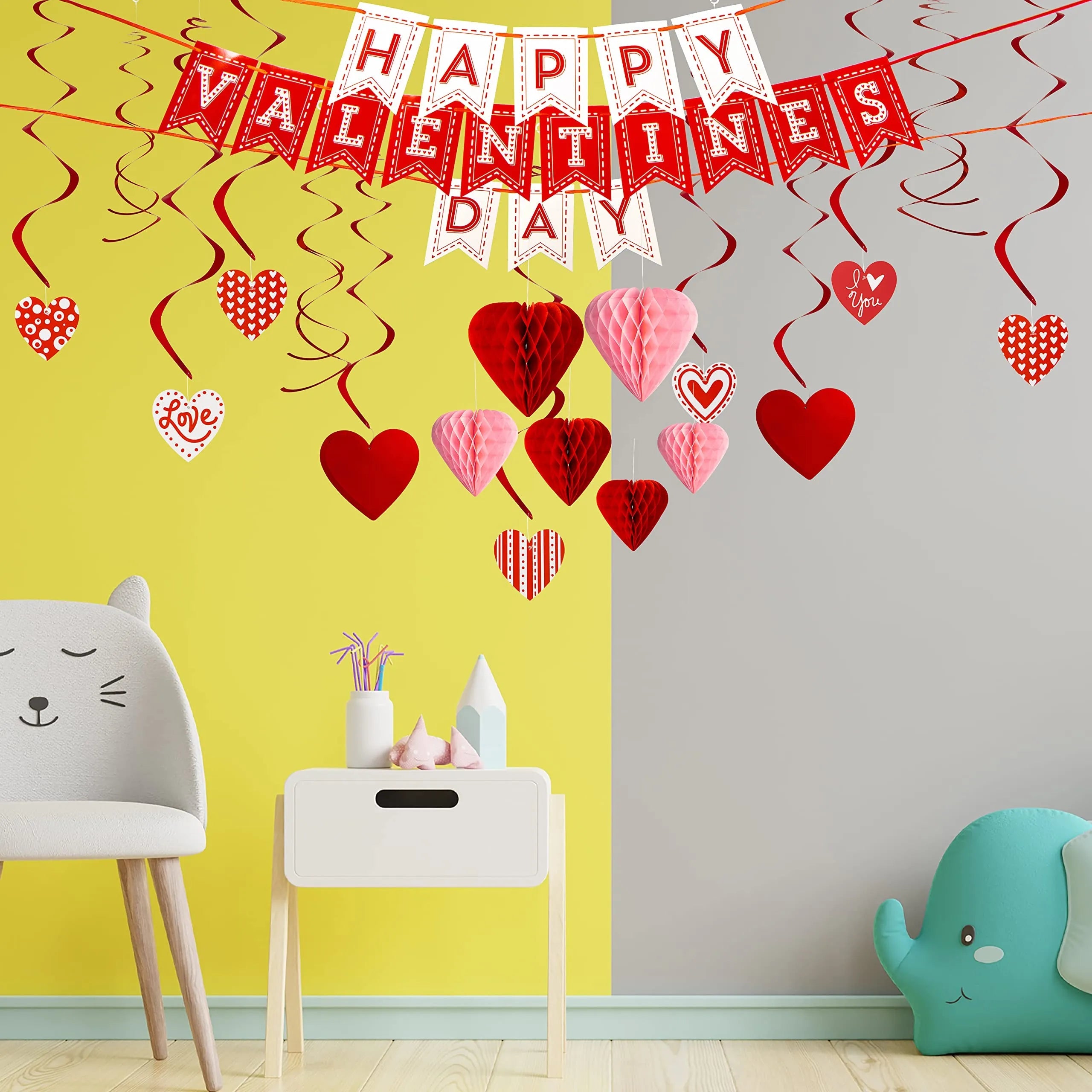 31-Piece Valentine's Day Banner with Paper Flowers