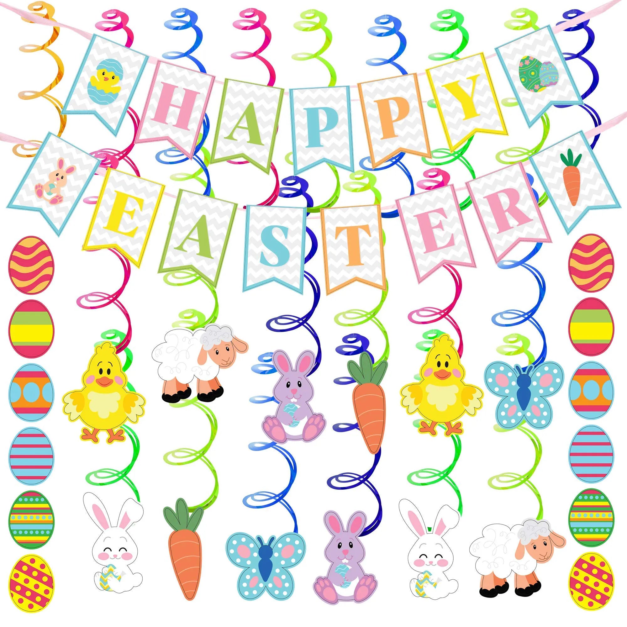 31 Pcs Easter Foil Swirl Hanging Decorations for Party