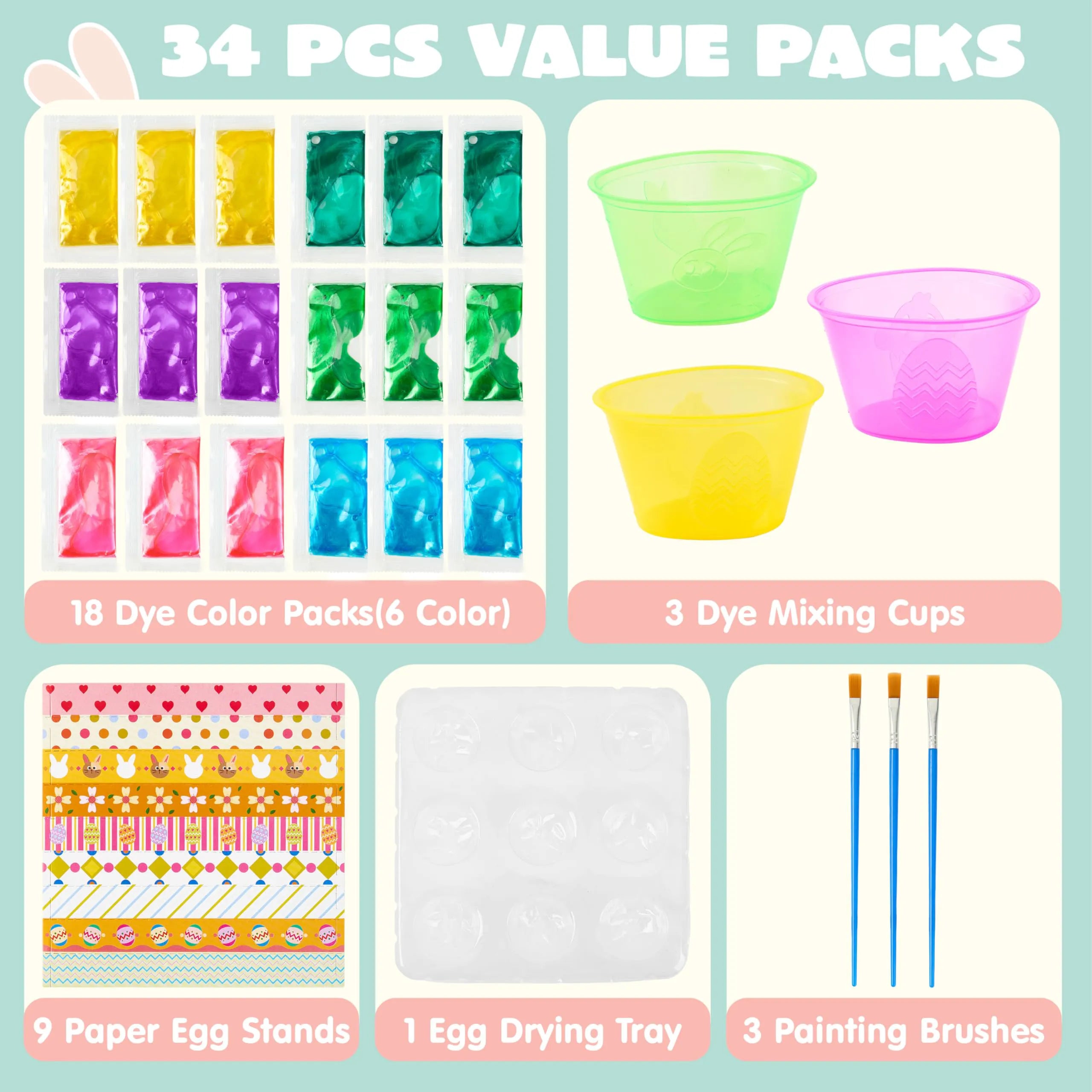 34-Piece Easter Egg Dye DIY Kit for Kids Activities & Parties