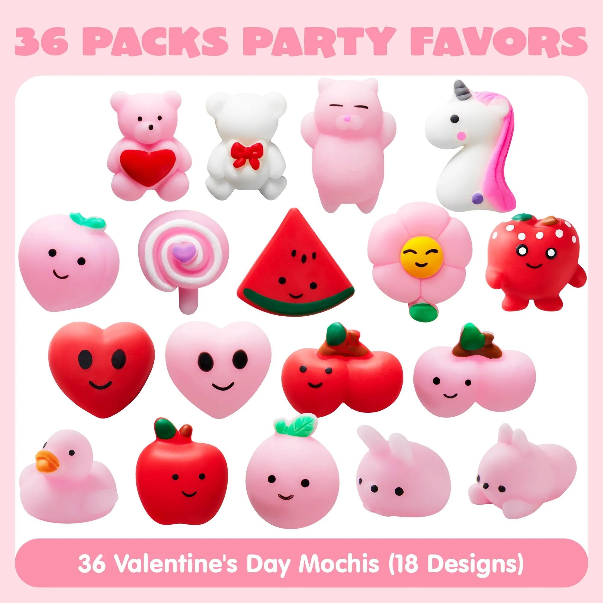 Valentine's Day Mochi Squishy Toys - 36 Pack