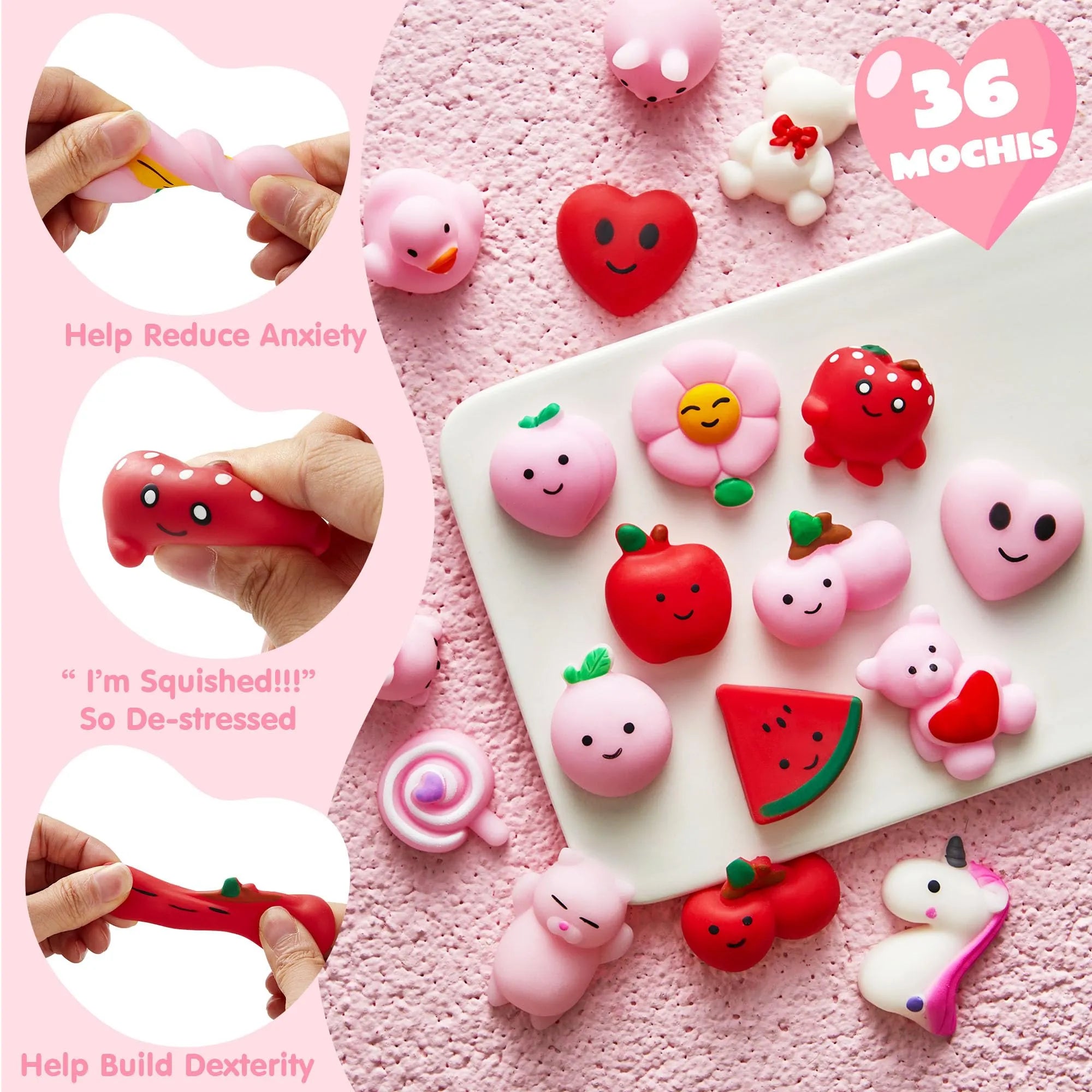 Valentine's Day Mochi Squishy Toys - 36 Pack