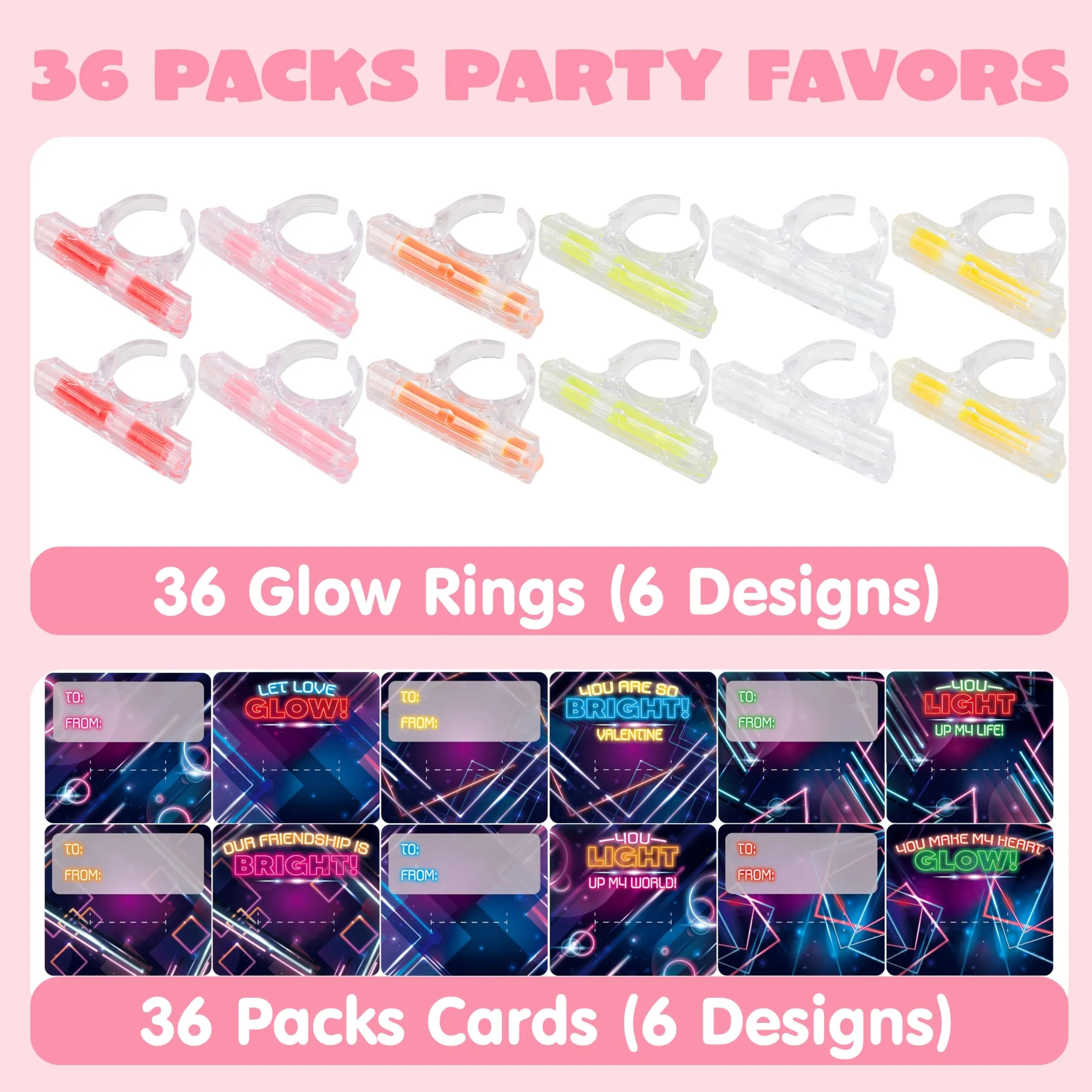 36 Valentine's Day Gift Cards with Glow-in-the-Dark Rings