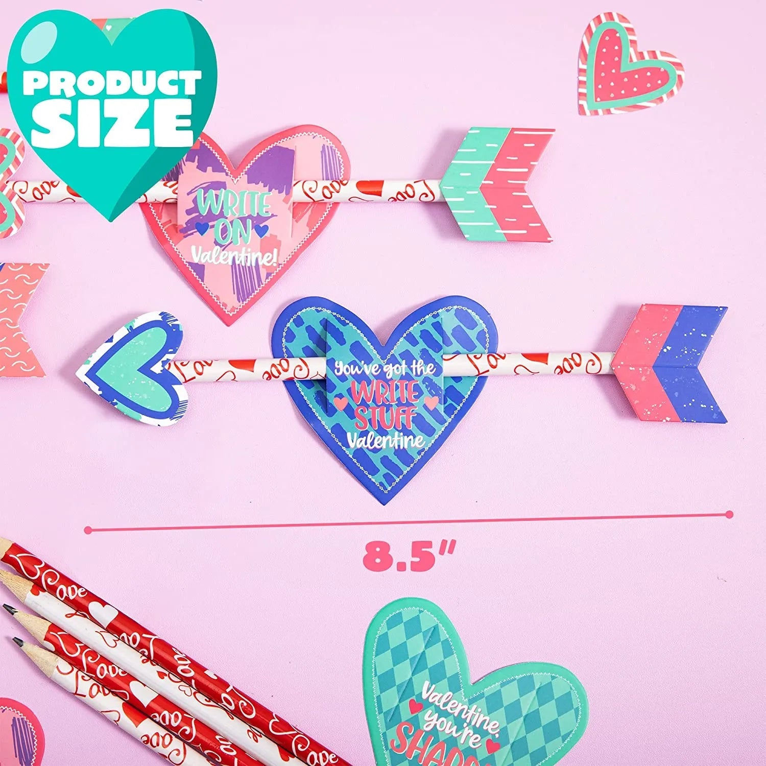 36Pcs Kids Valentine's Cards with Cupid's Arrow Pencil - Classroom Exchange Gifts