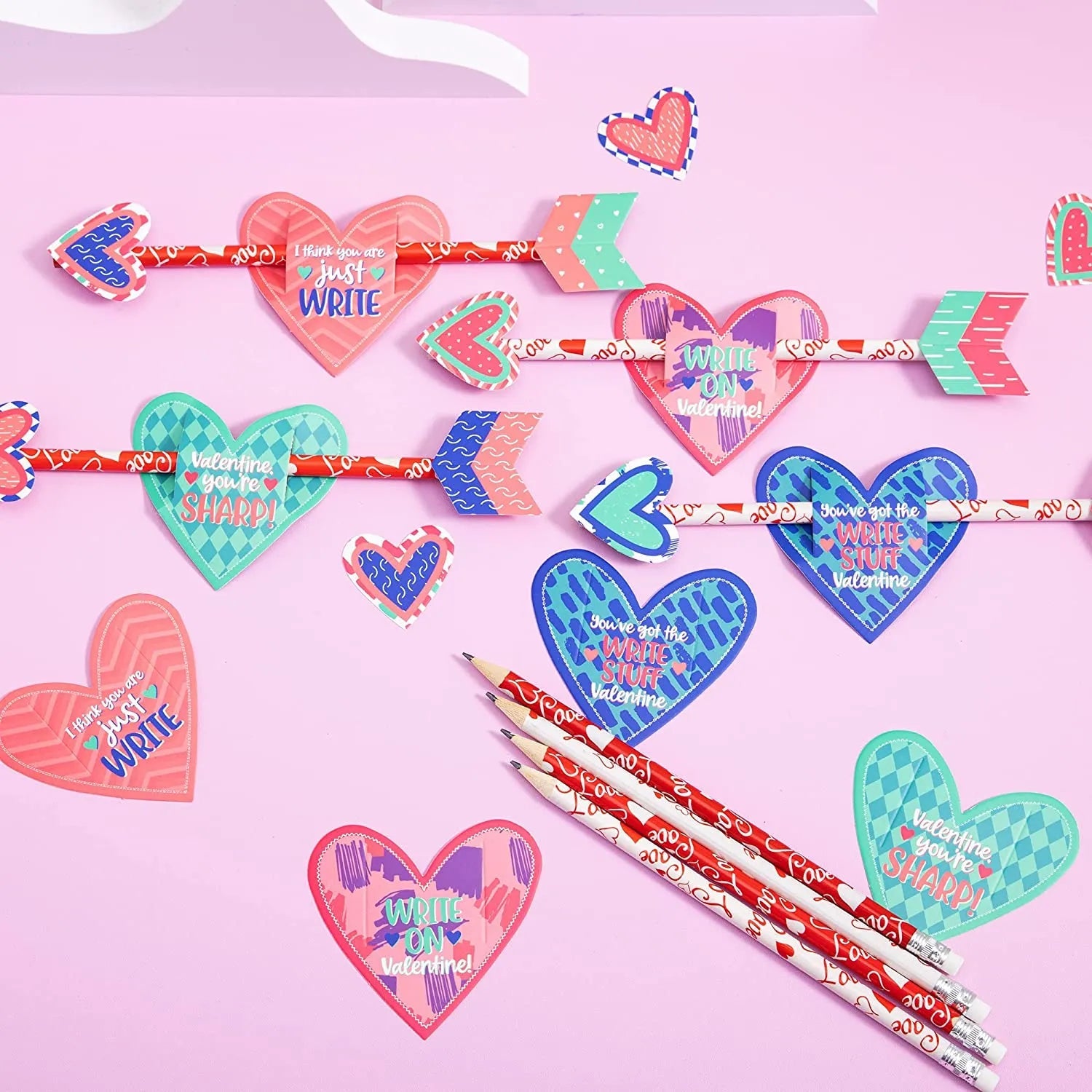 36Pcs Kids Valentine's Cards with Cupid's Arrow Pencil - Classroom Exchange Gifts