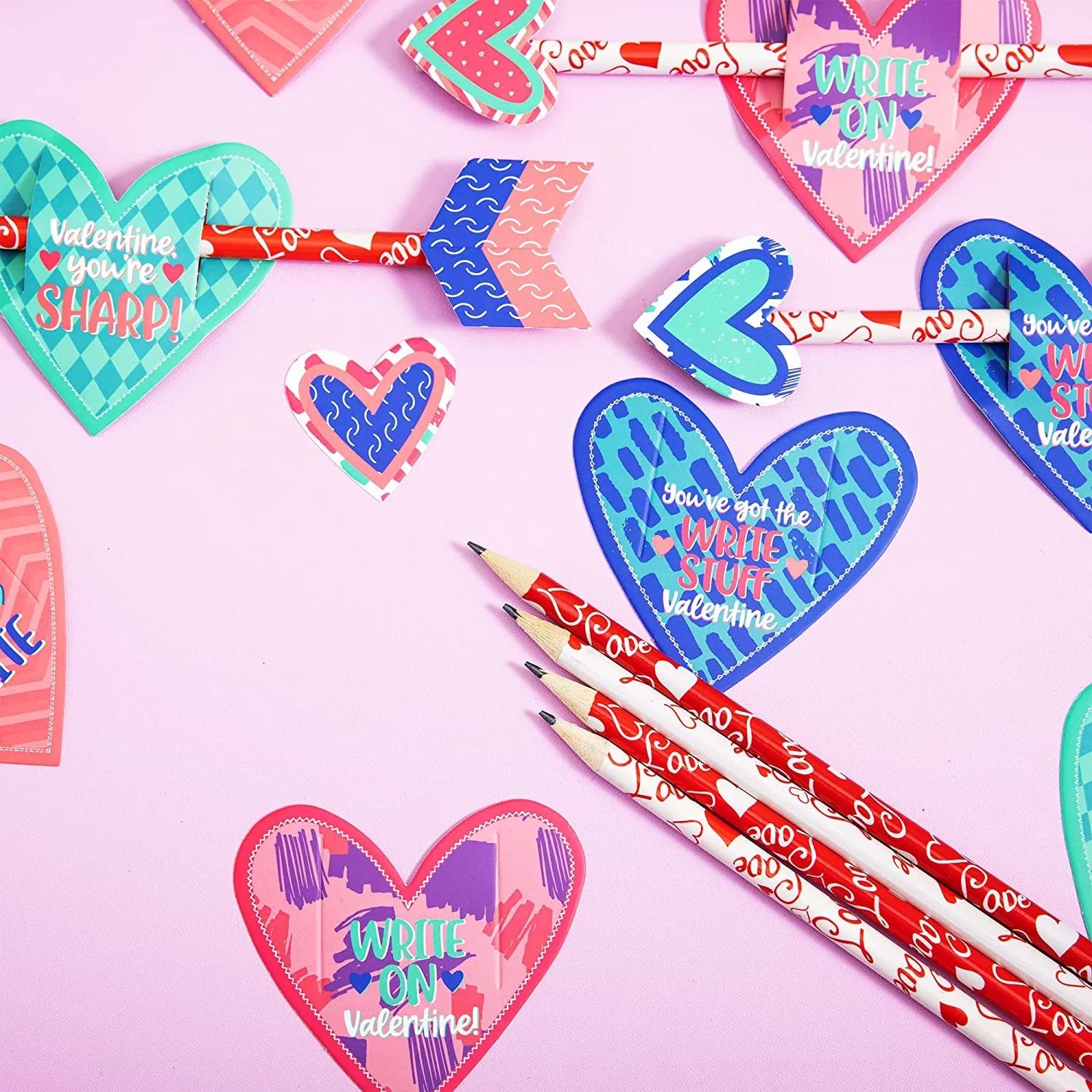 36Pcs Kids Valentine's Cards with Cupid's Arrow Pencil - Classroom Exchange Gifts