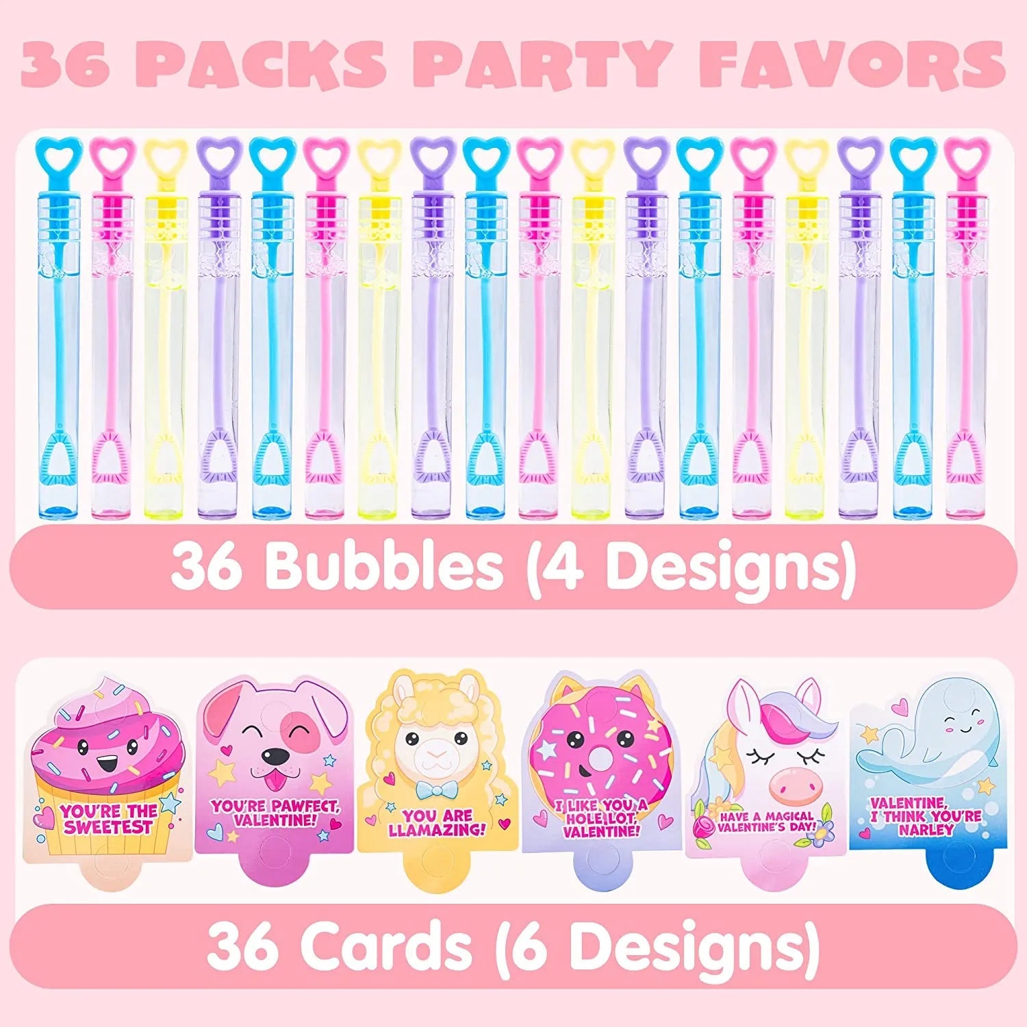 36 Unicorn Bubble Wands with Valentine's Day Cards for Kids - Classroom Exchange Gifts