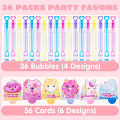 36 Unicorn Bubble Wands with Valentine's Day Cards for Kids - Classroom Exchange Gifts