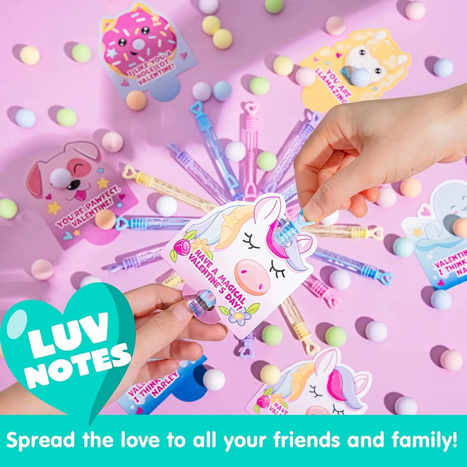 36 Unicorn Bubble Wands with Valentine's Day Cards for Kids - Classroom Exchange Gifts