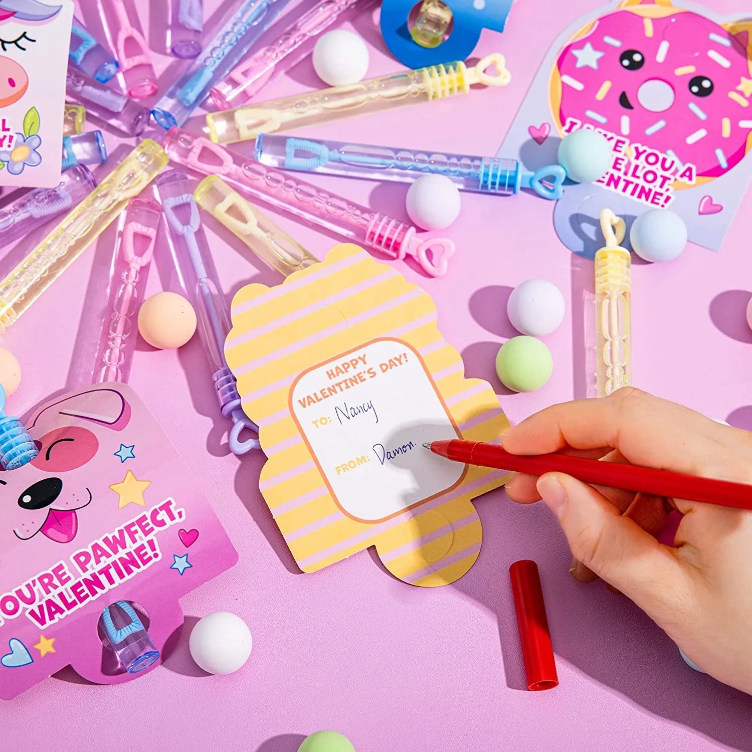 36 Unicorn Bubble Wands with Valentine's Day Cards for Kids - Classroom Exchange Gifts
