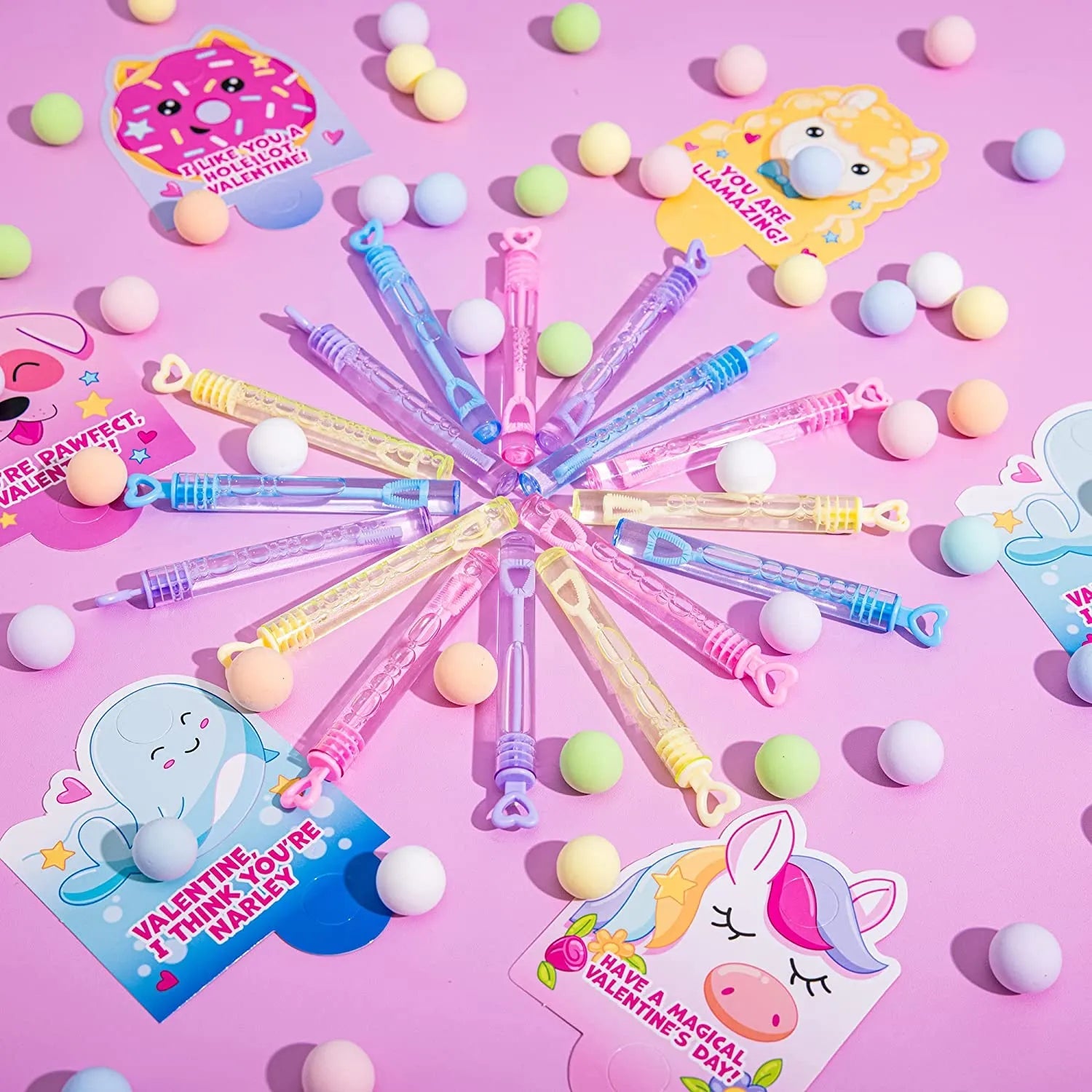 36 Unicorn Bubble Wands with Valentine's Day Cards for Kids - Classroom Exchange Gifts