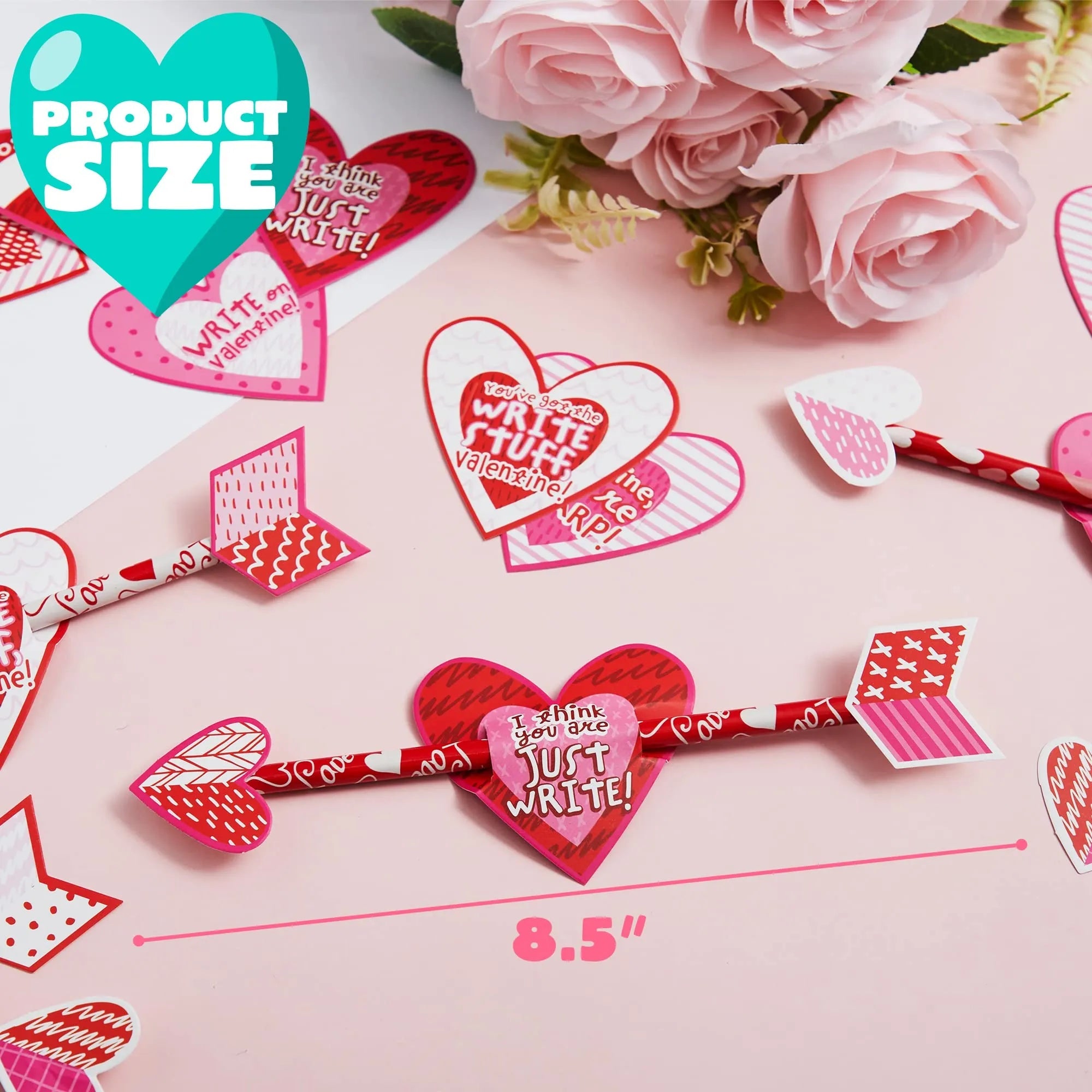36-Pack Valentine's Day Arrow Pencils with Cards for Kids Classroom Exchange Gifts