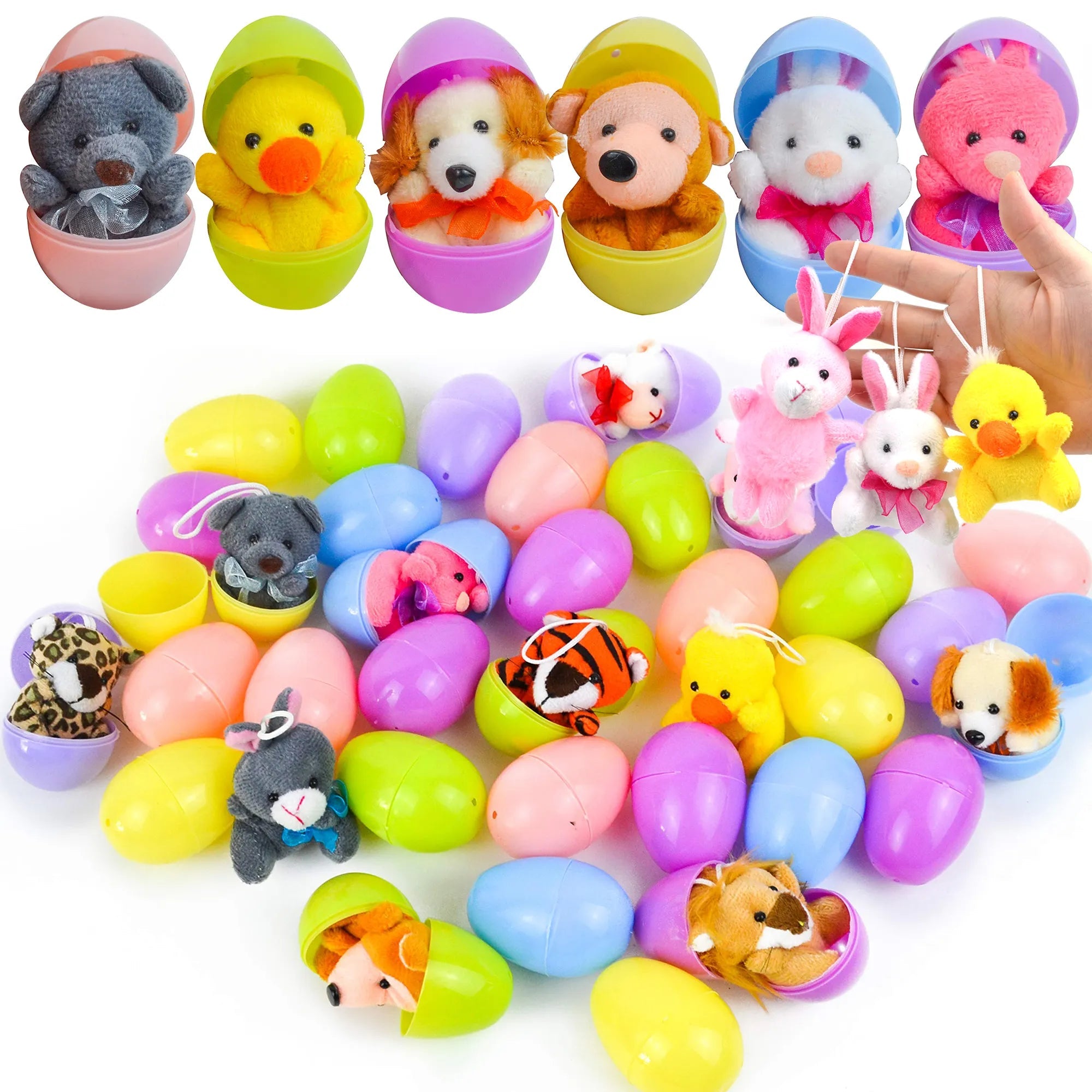 36-Pack 2.35-Inch Animal Plush Toys Prefilled Easter Eggs for Easter Egg Hunt
