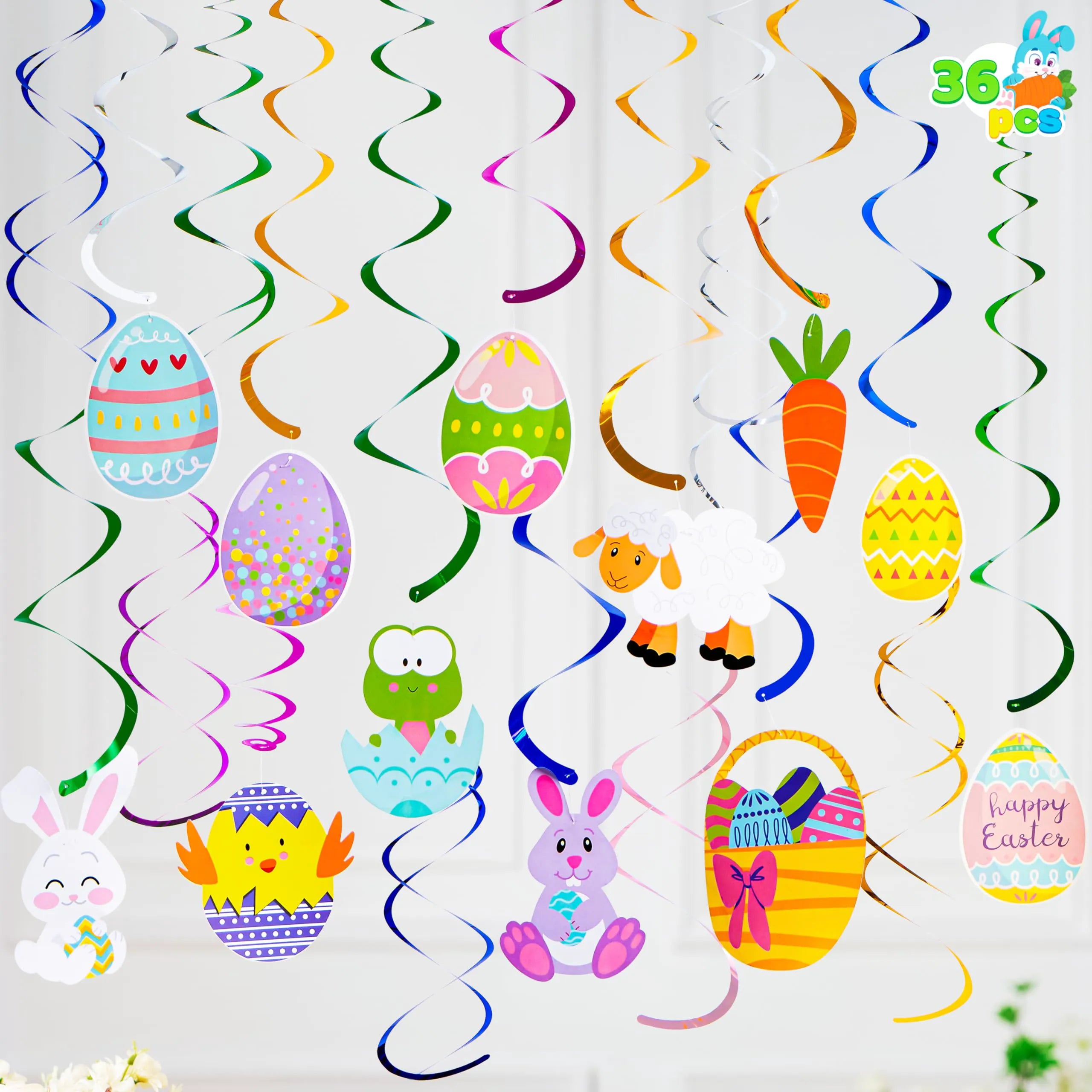 36 Pcs Easter Foil Swirl Hanging Decor for Party & Home