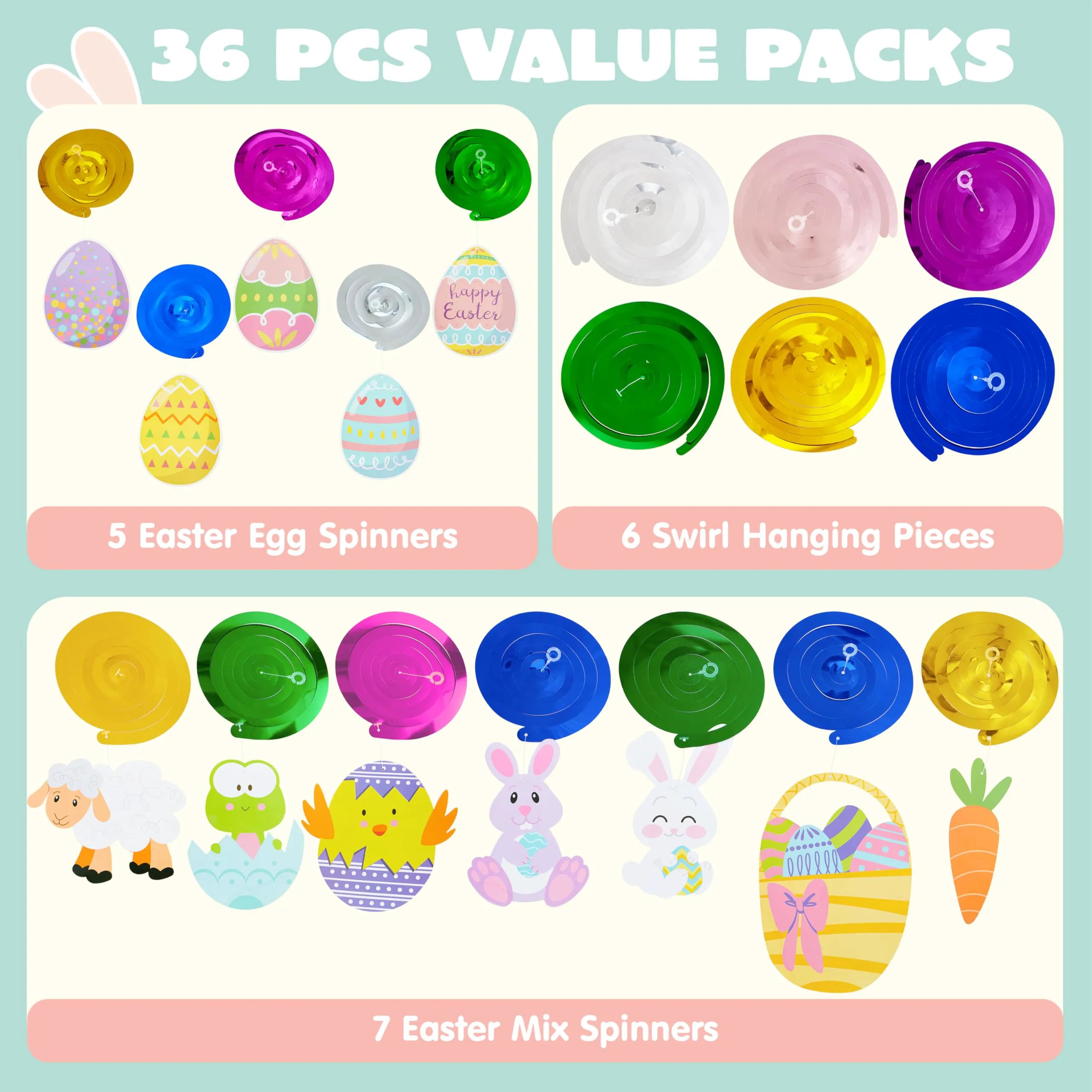 36 Pcs Easter Foil Swirl Hanging Decor for Party & Home