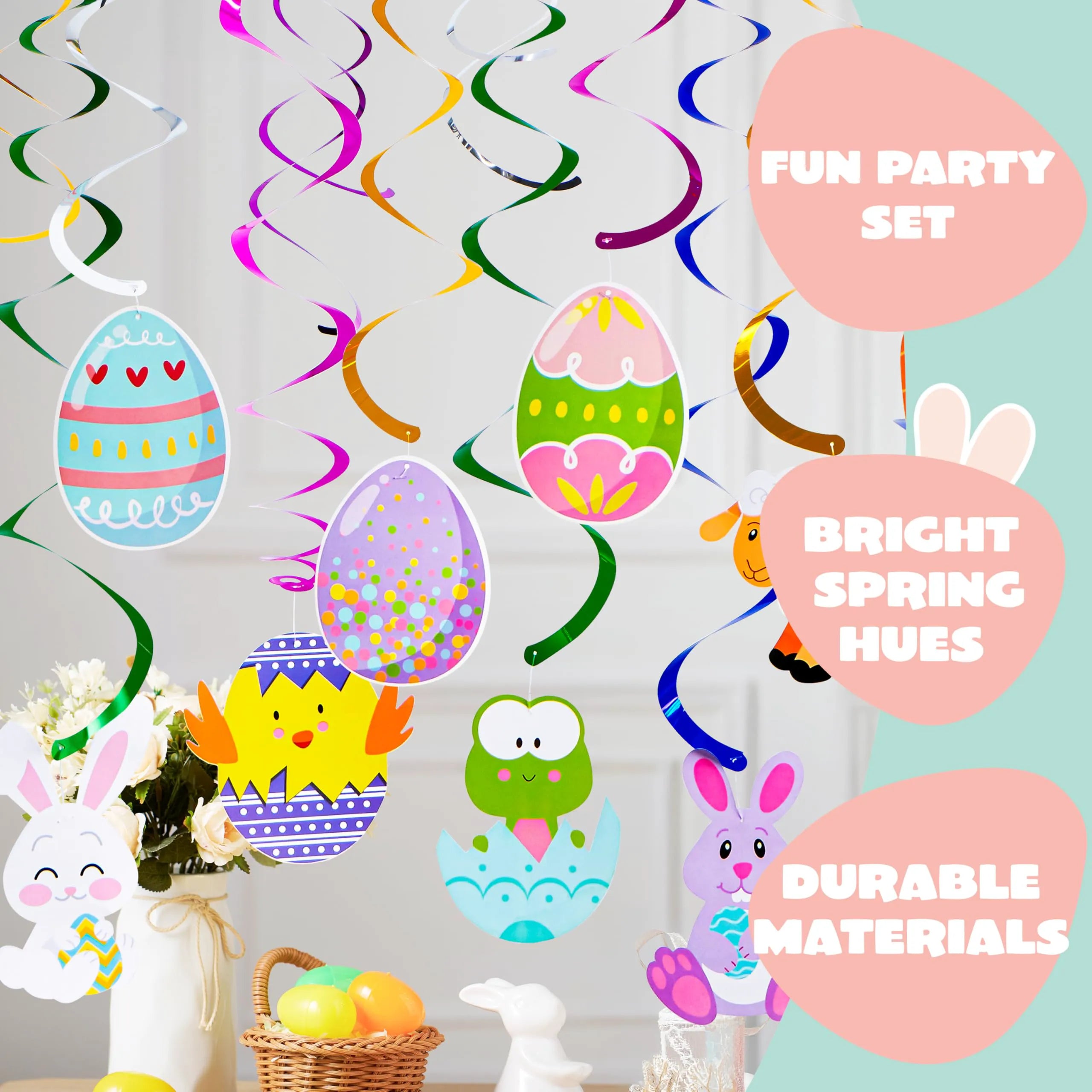 36 Pcs Easter Foil Swirl Hanging Decor for Party & Home
