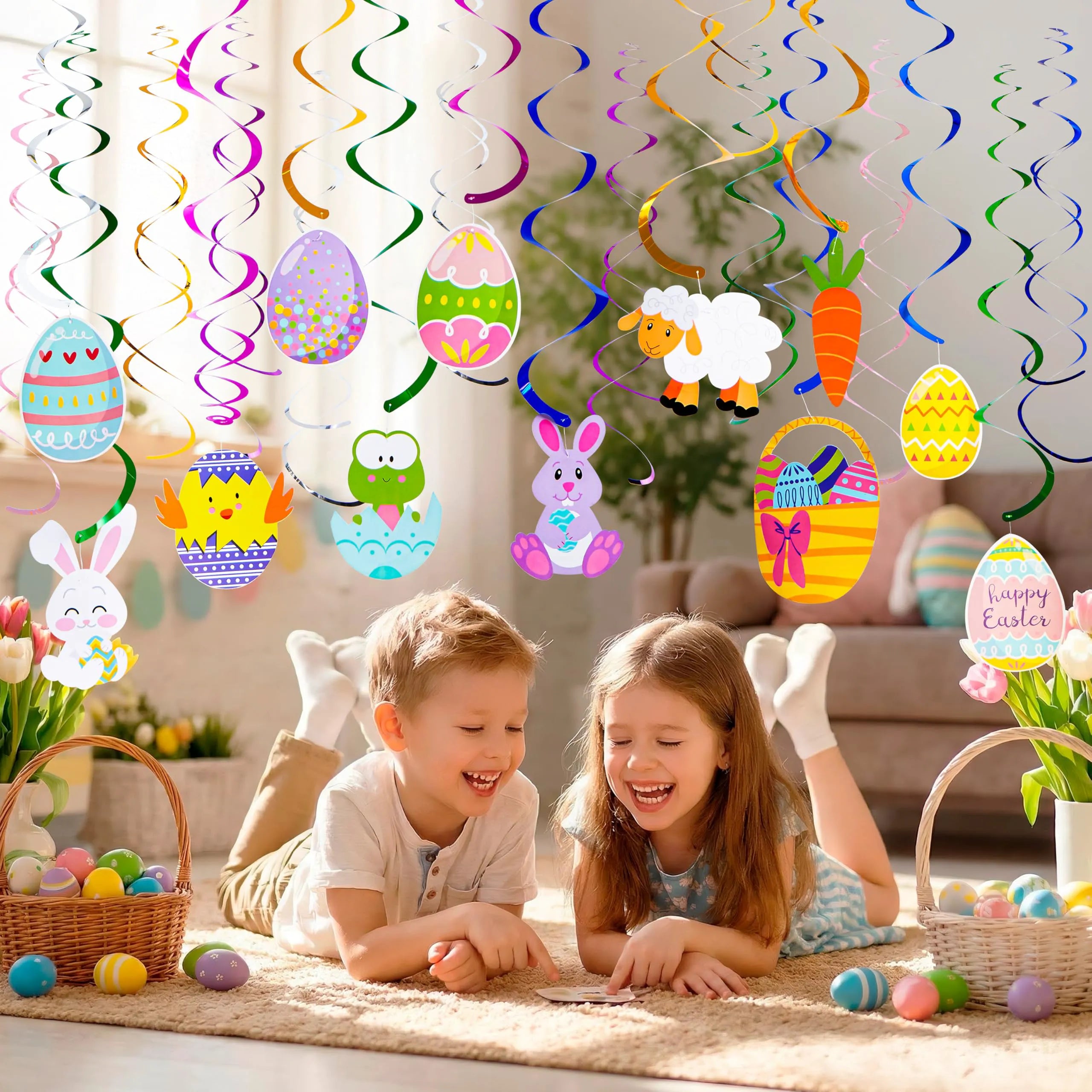 36 Pcs Easter Foil Swirl Hanging Decor for Party & Home