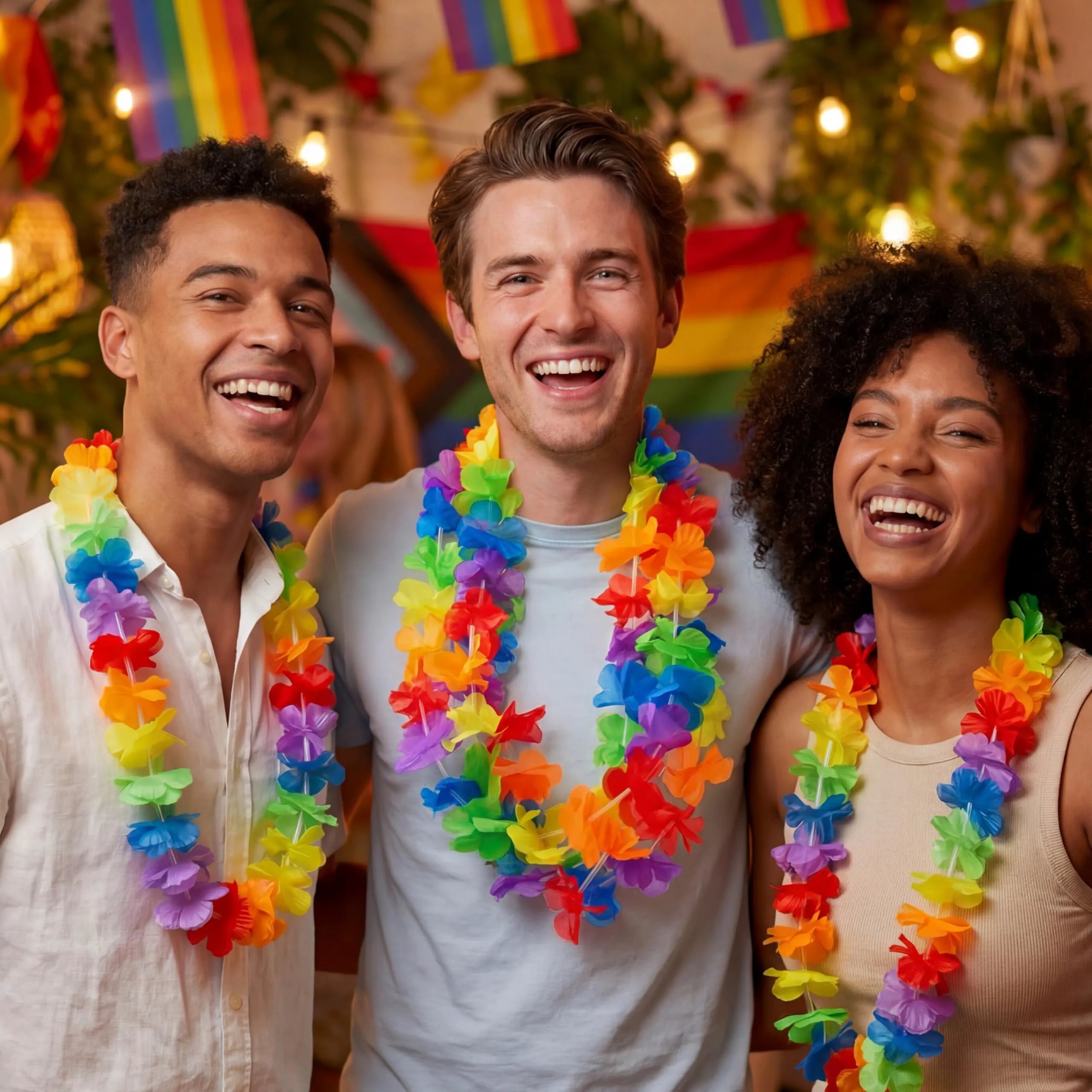 36Pcs Rainbow Flower Leis Bulk Pride Party Necklaces