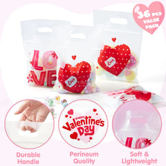 36 Valentine's Day Cellophane Gift Bags, Candy Treat Bags with 6 Designs for Kids Party Favors