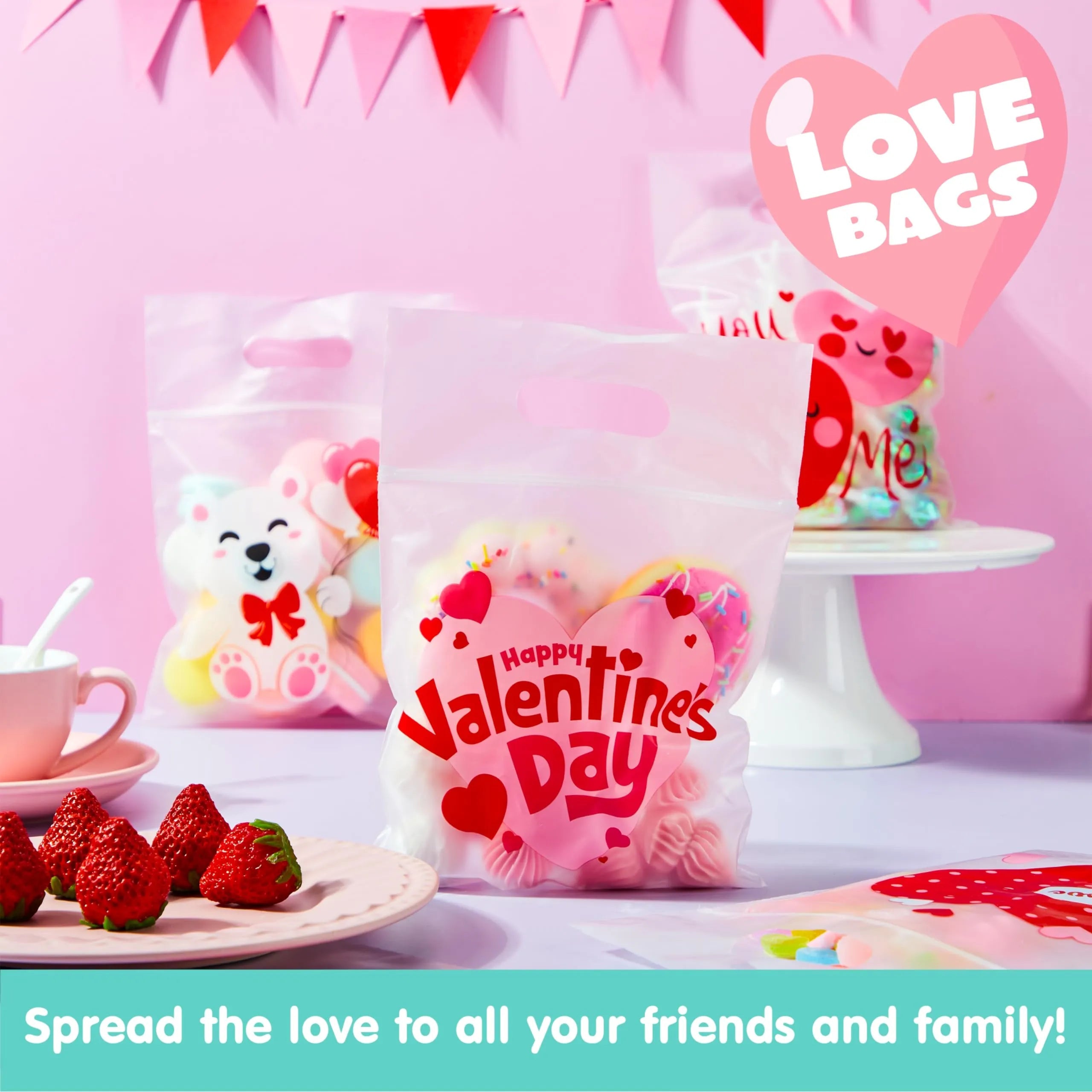 36 Valentine's Day Cellophane Gift Bags, Candy Treat Bags with 6 Designs for Kids Party Favors