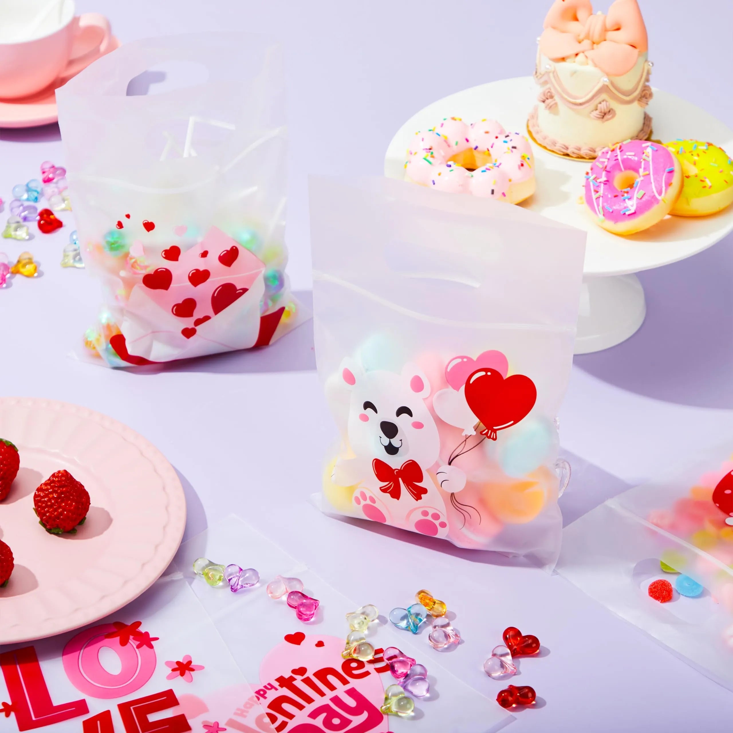 36 Valentine's Day Cellophane Gift Bags, Candy Treat Bags with 6 Designs for Kids Party Favors