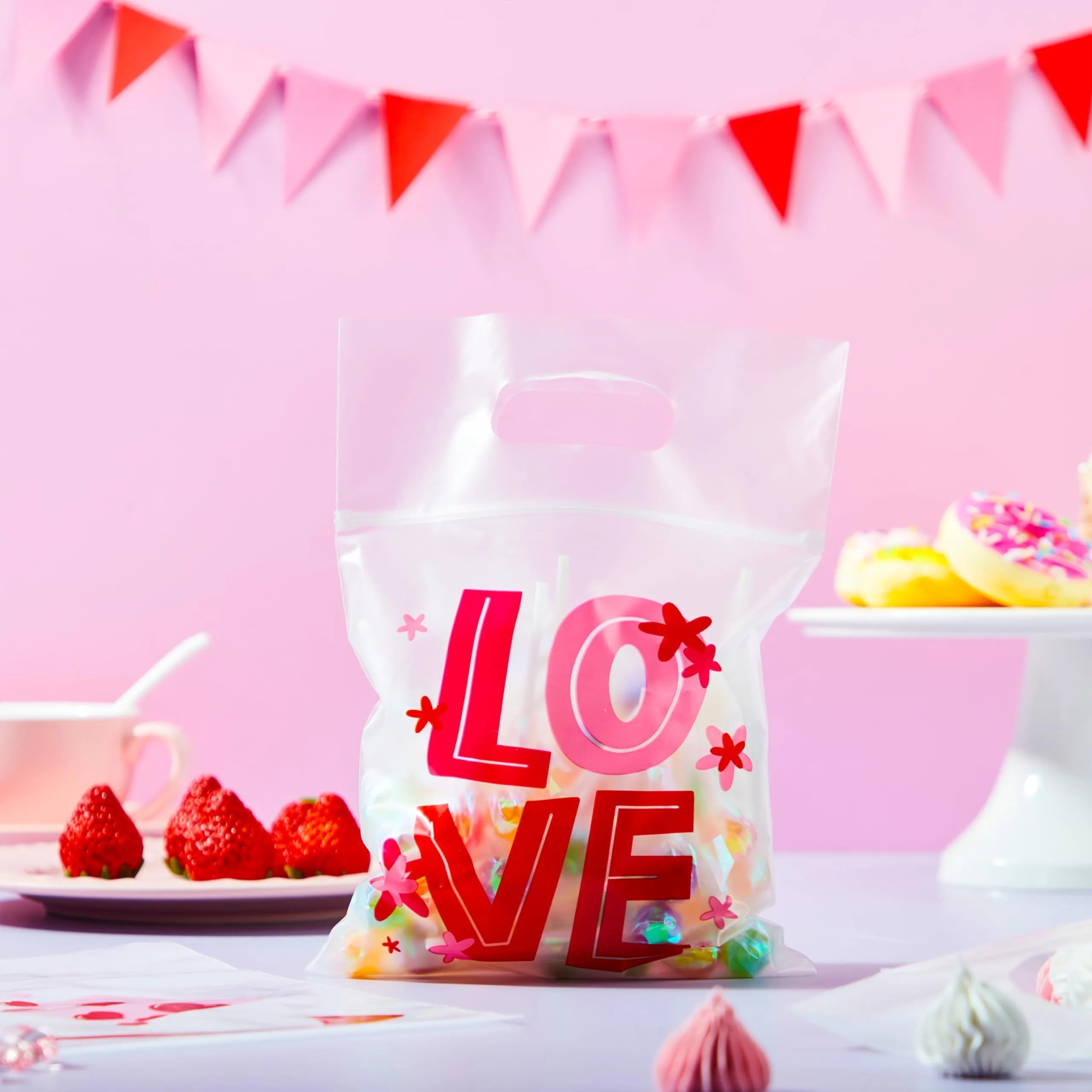 36 Valentine's Day Cellophane Gift Bags, Candy Treat Bags with 6 Designs for Kids Party Favors