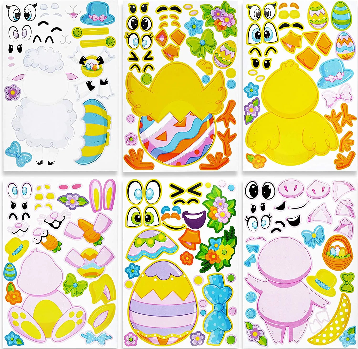 36-Piece Easter Mix & Match Make-a-Face Animal Stickers