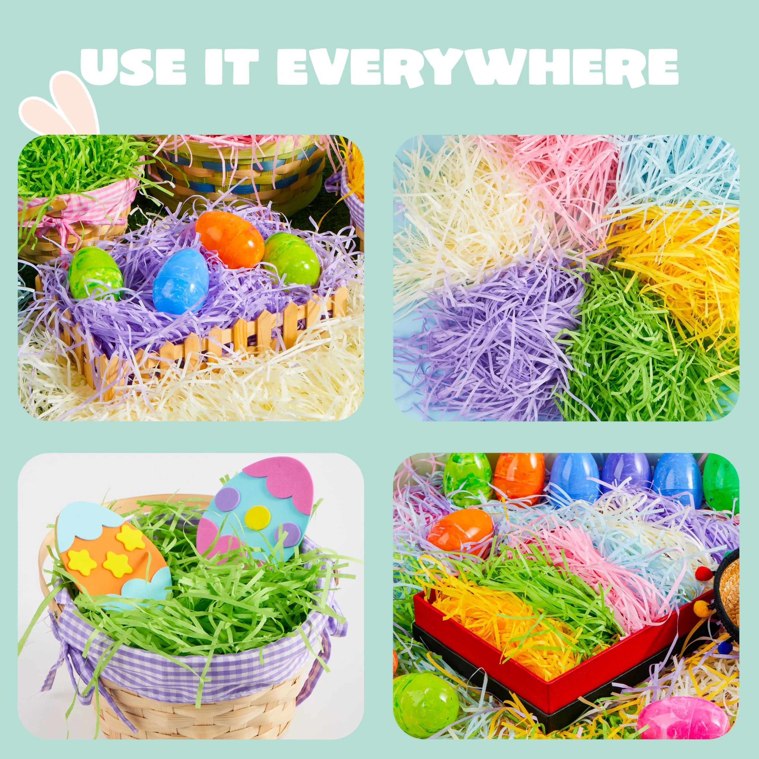 36oz (1000g) Multicolor Rainbow Easter Grass, Recyclable Pastel Paper Shred