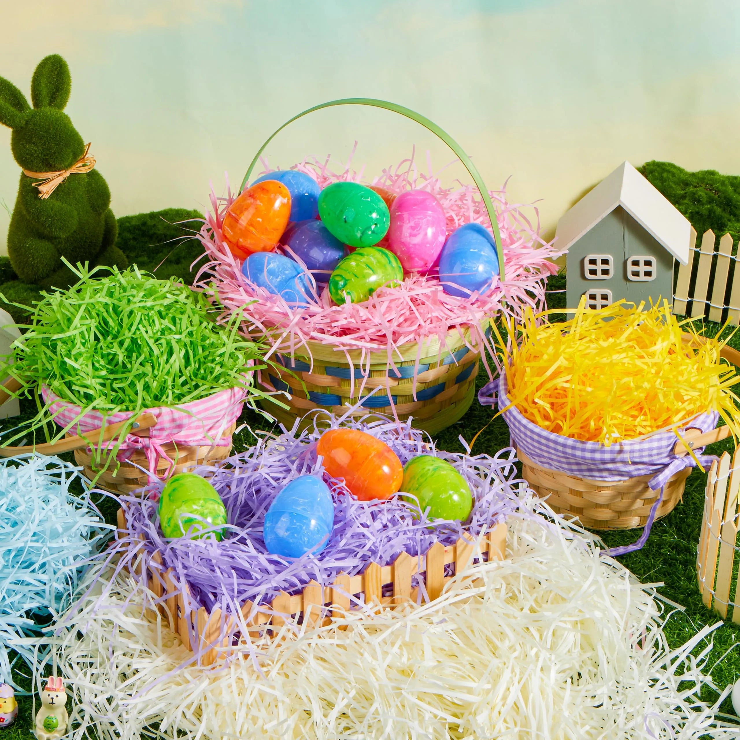 36oz (1000g) Multicolor Rainbow Easter Grass, Recyclable Pastel Paper Shred