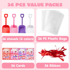 36 Plastic Shovels with Valentine's Day Cards for Kids - Classroom Exchange Gifts