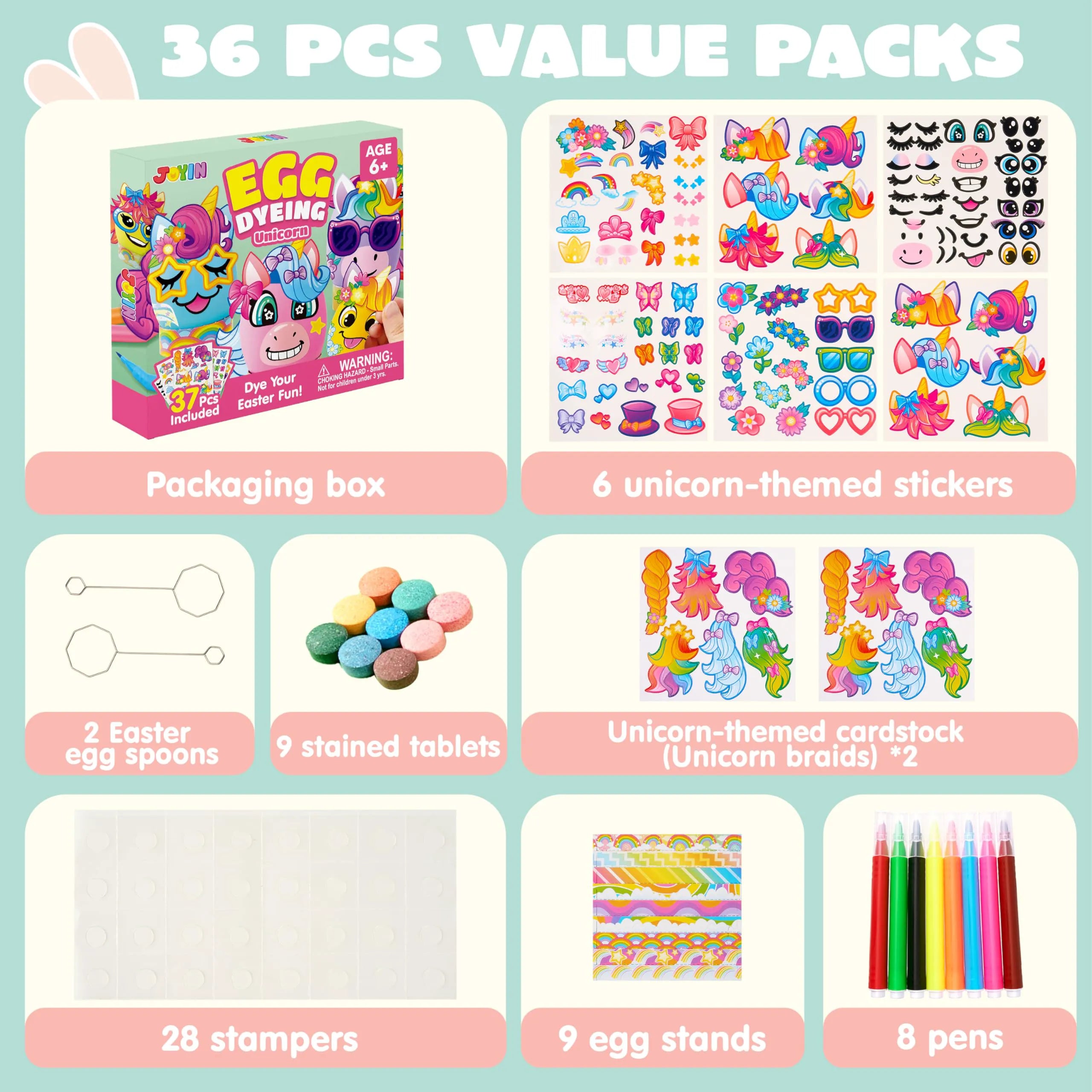 37-Piece Unicorn Easter Egg Dye Kit for Kids' Parties & Activities