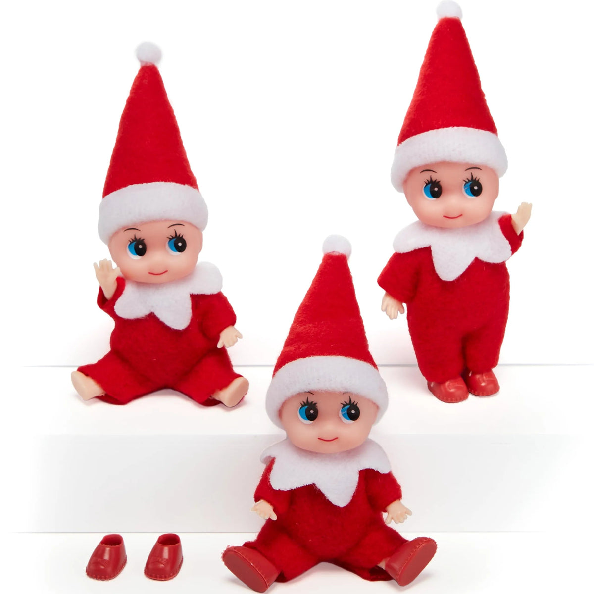 3-Pack Red Elf Plush Dolls for Christmas Decor