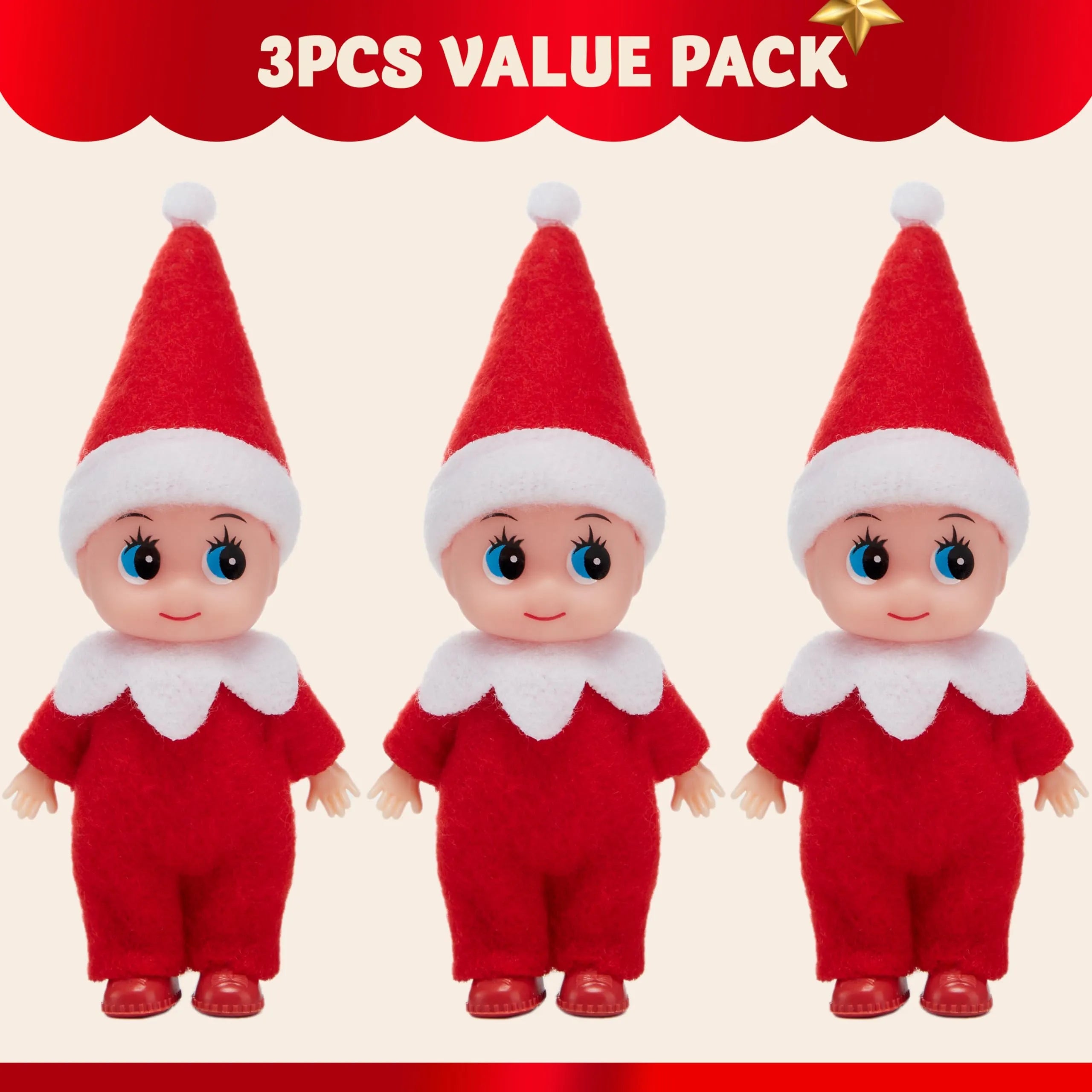 3-Pack Red Elf Plush Dolls for Christmas Decor