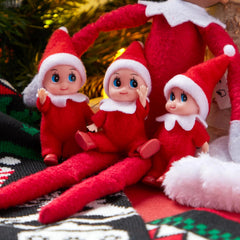 3-Pack Red Elf Plush Dolls for Christmas Decor