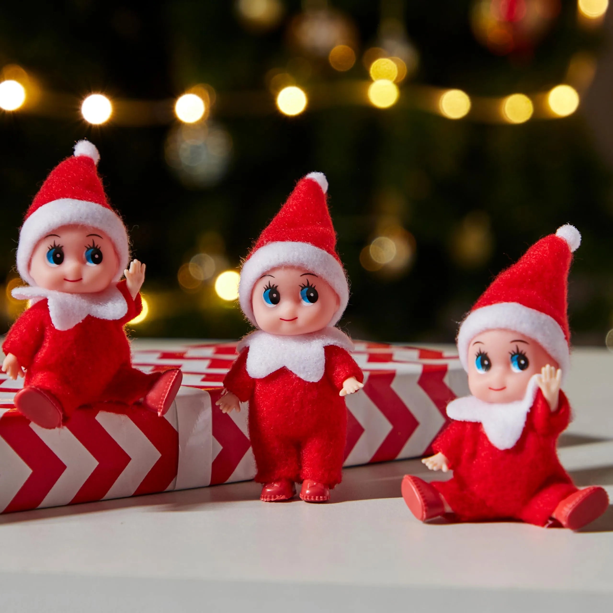 3-Pack Red Elf Plush Dolls for Christmas Decor