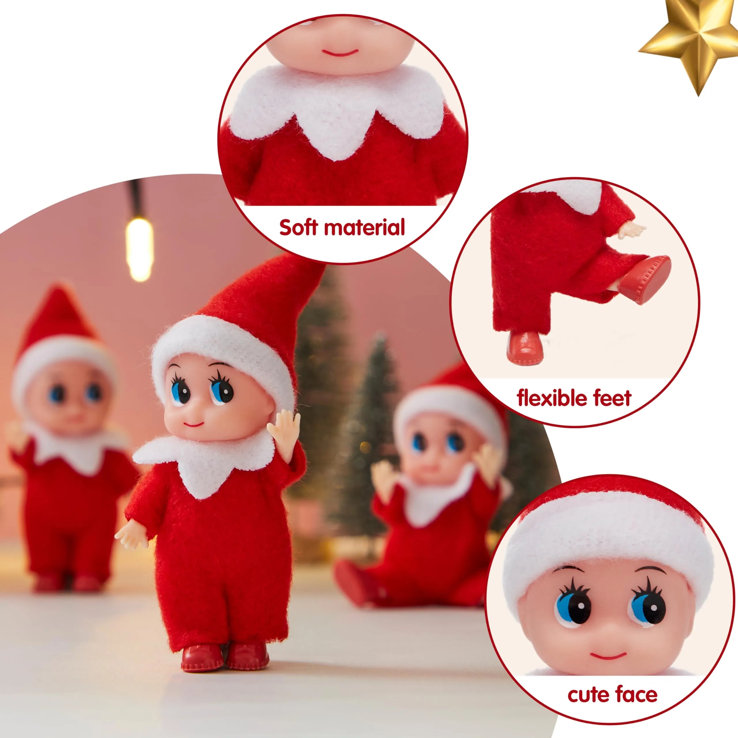 3-Pack Red Elf Plush Dolls for Christmas Decor