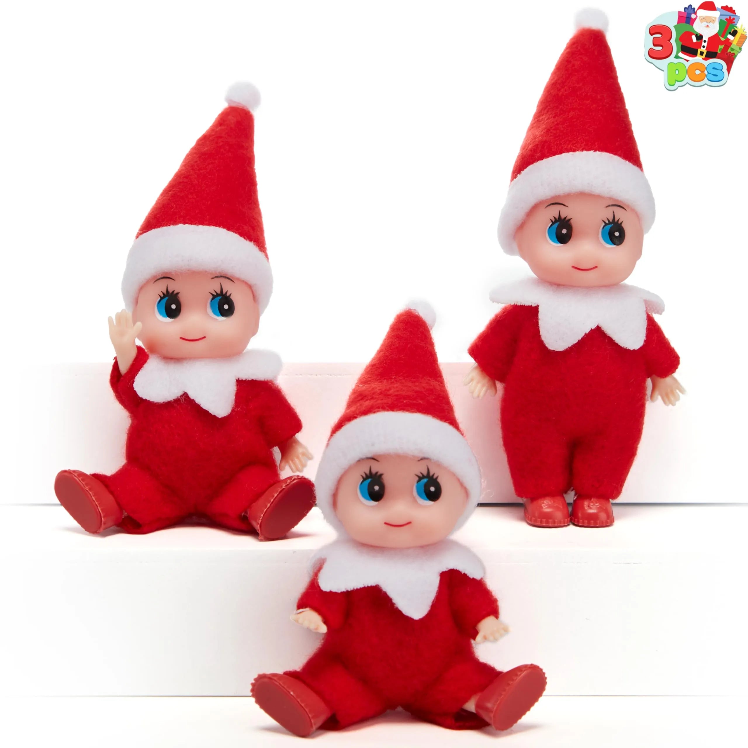 3-Pack Red Elf Plush Dolls for Christmas Decor