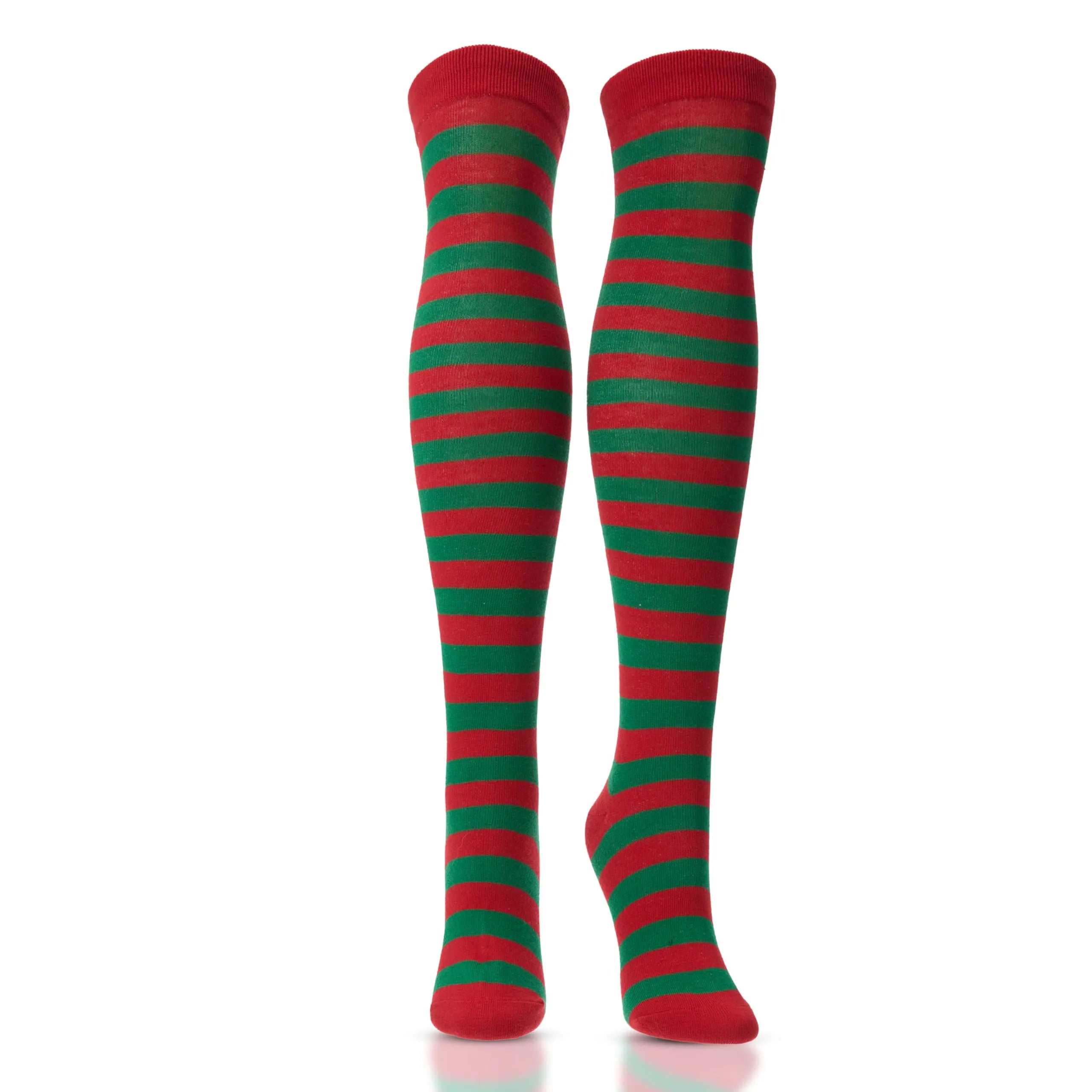 3 Pairs Women's Striped Long Socks - Christmas Over Knee Elf Socks