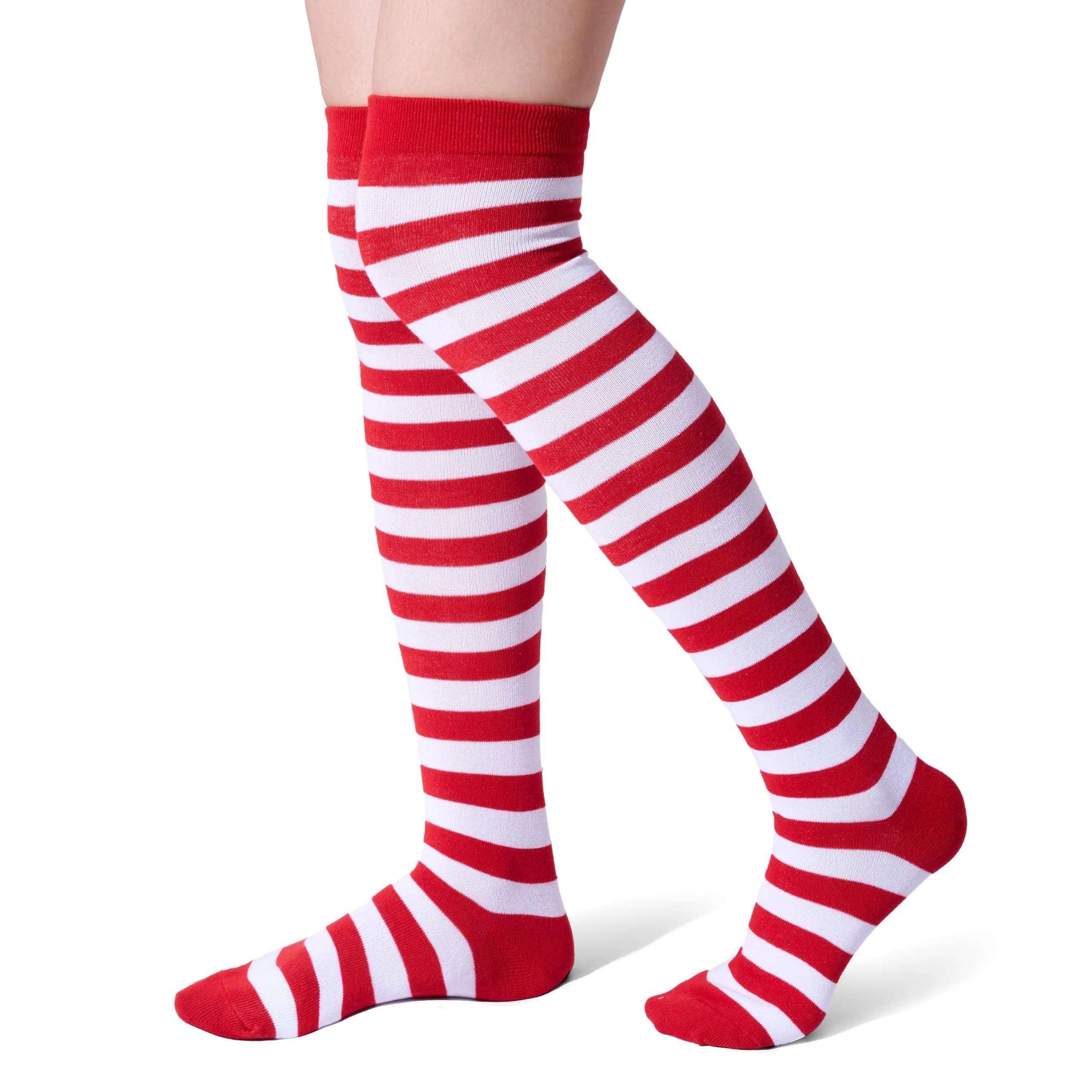 3 Pairs Women's Striped Long Socks - Christmas Over Knee Elf Socks