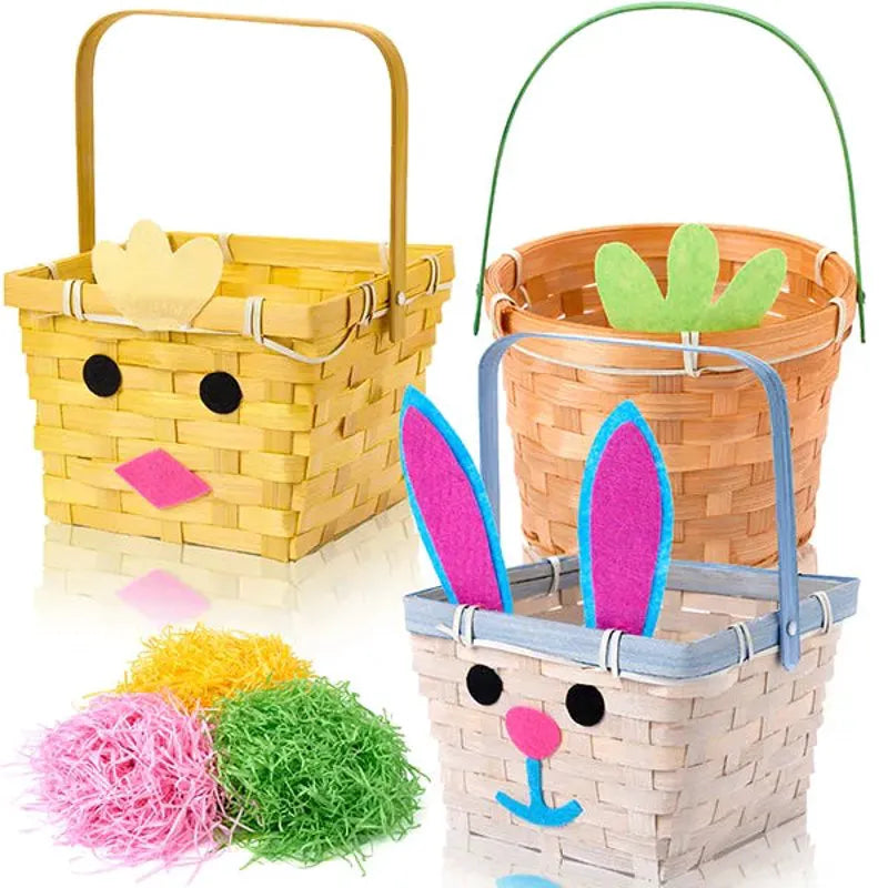 3-Piece Easter Bamboo Baskets with Bunny, Chick & Carrot Designs for Baby's First Easter