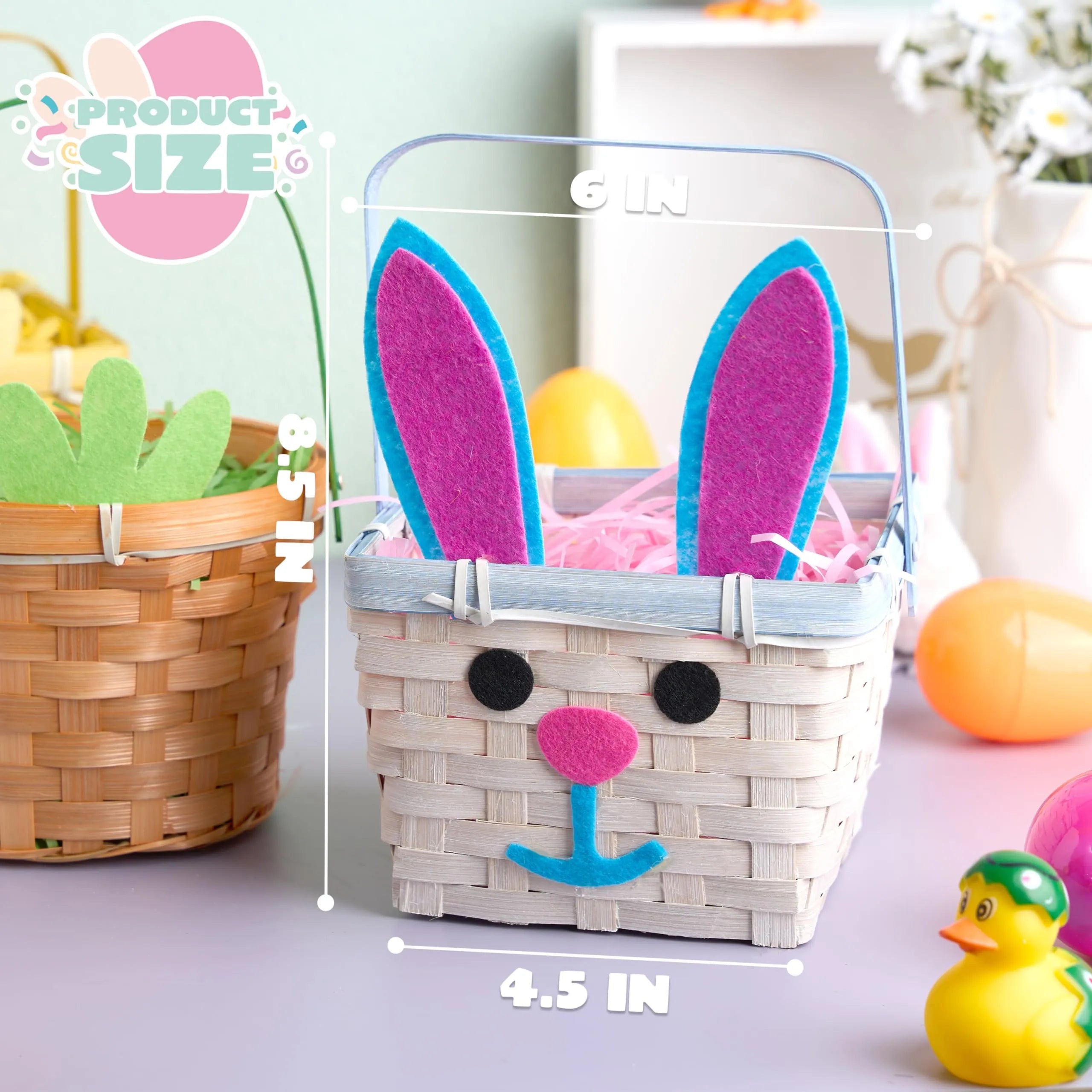 3-Piece Easter Bamboo Baskets with Bunny, Chick & Carrot Designs for Baby's First Easter